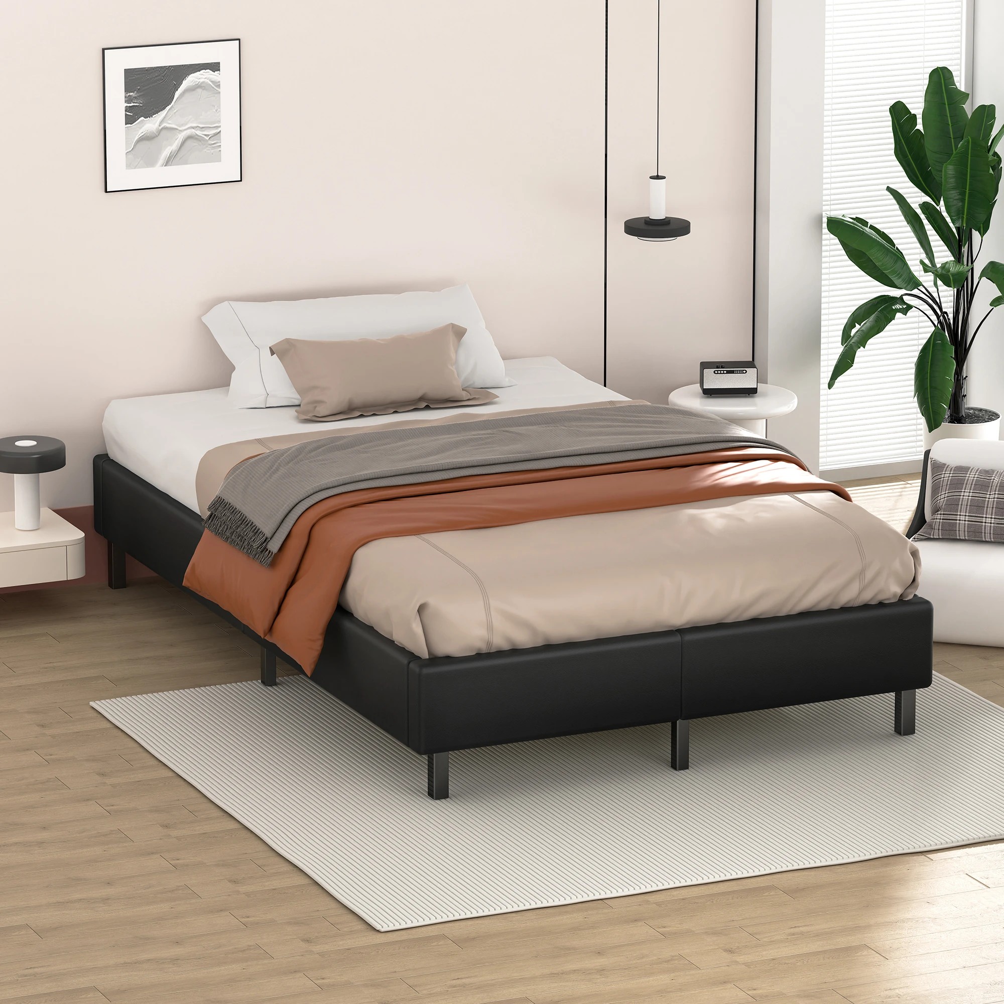 6 Alfordson Bed Frame King Single Mattress Base Foundation Leather Basel - Black, 6 of 10