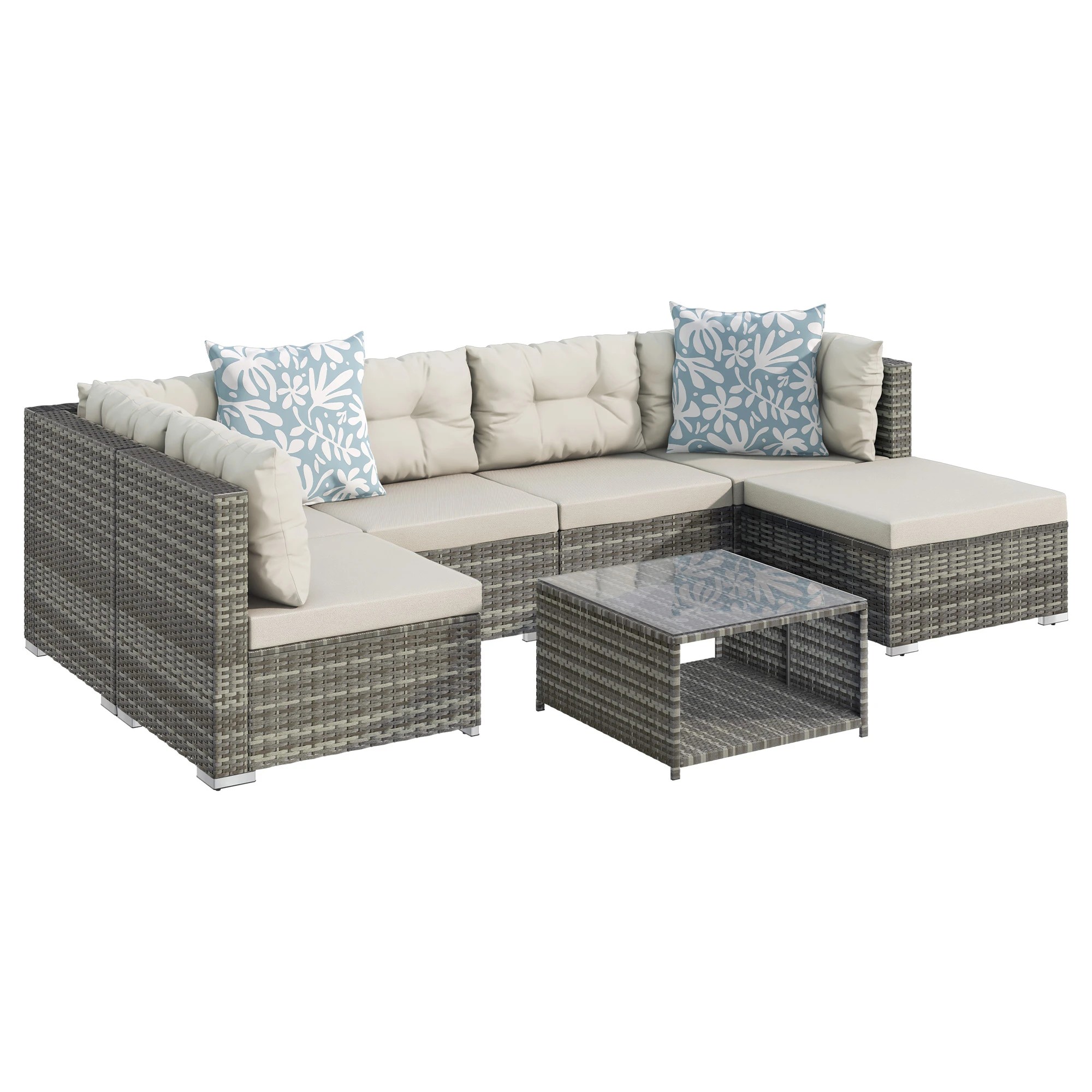 1 Alfordson Outdoor Furniture 7PCS Patio Wicker Set Light - Grey, 1 of 10