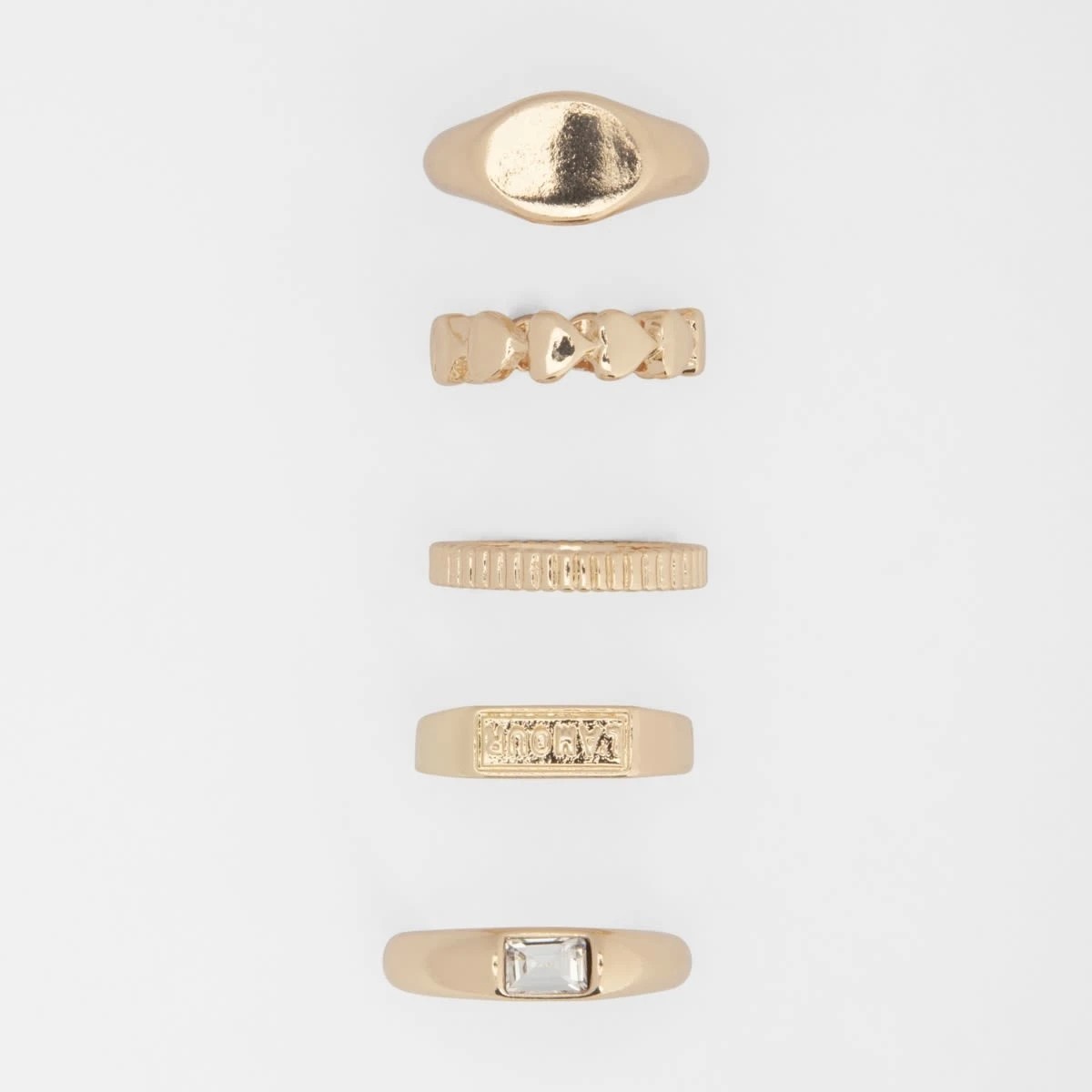 3 5 Pack Signet Love Rings - Gold Tone, 3 of 4
