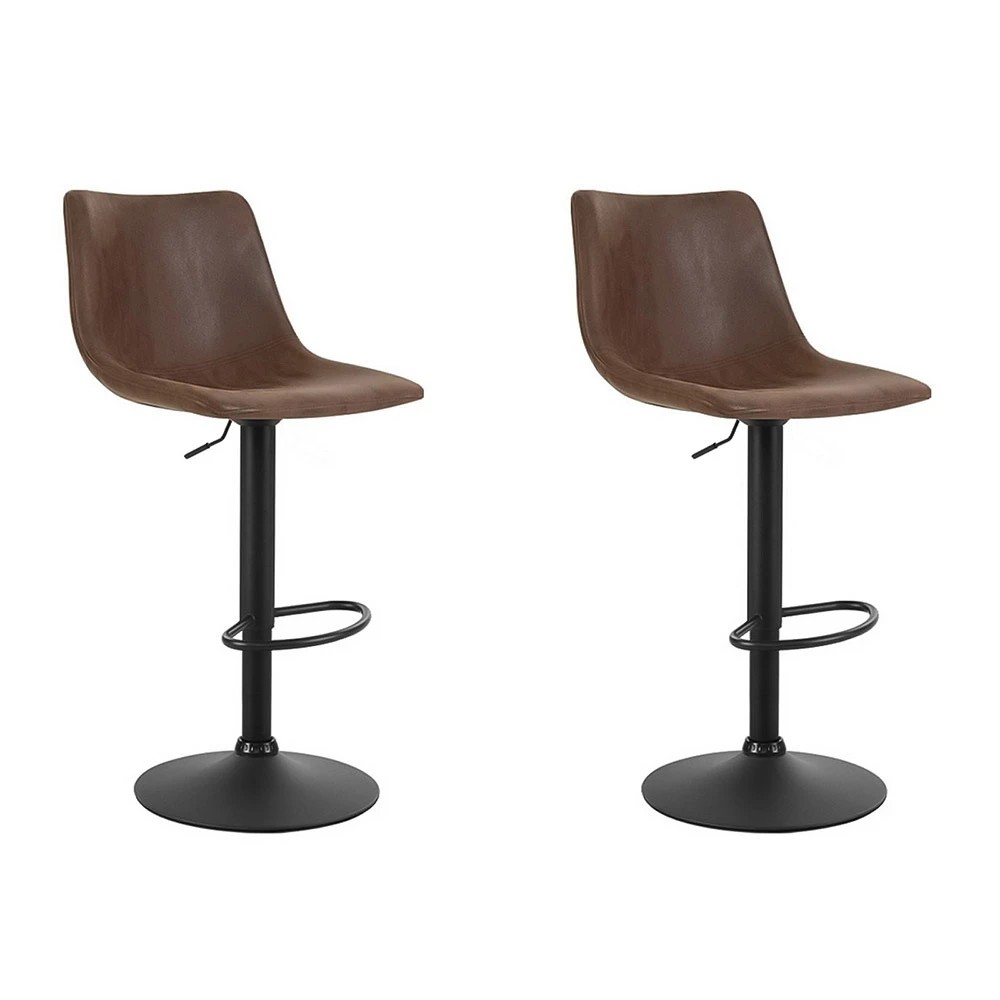1 Artiss 2x Bar Stools Vintage Swivel Gas Lift - Brown, 1 of 6