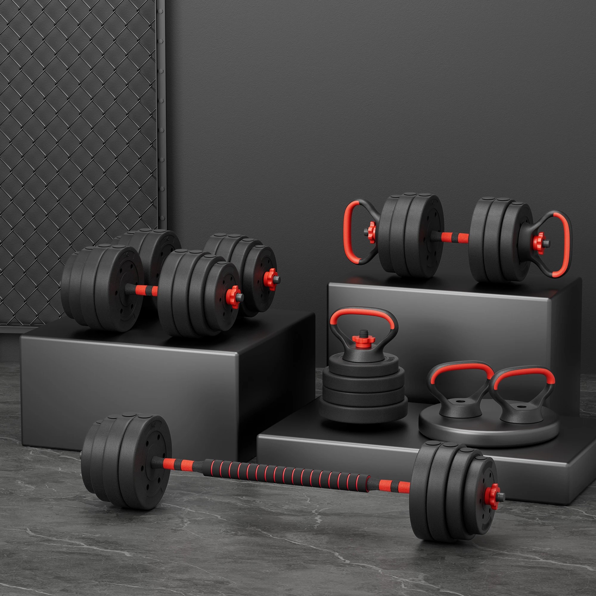 7 Everfit 40kg Adjustable Dumbbells Set Kettle Bell Weight Plates Barbells - Black, 7 of 7