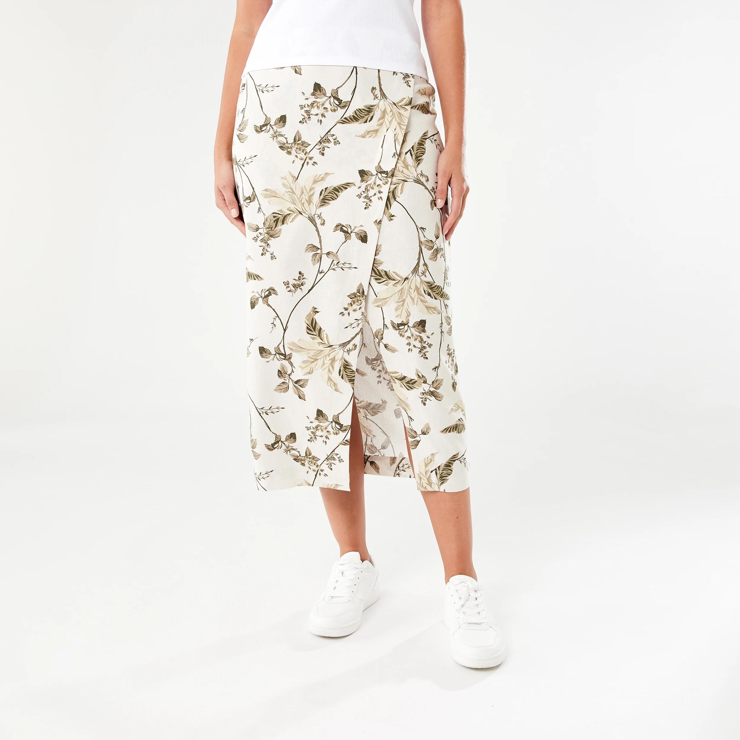 1 Button Asymmetrical Skirt TROPICAL BURNT OLIVE, 1 of 5