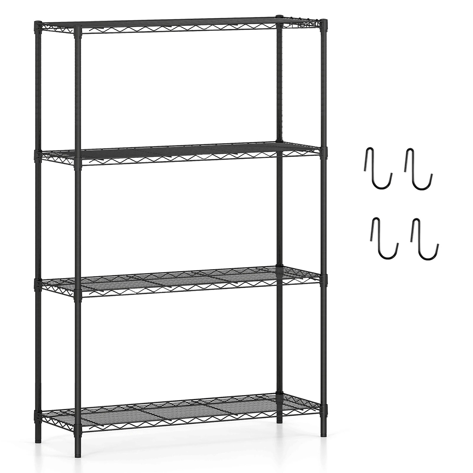 1 Costway 4-Tier Wire Shelving Unit Adjustable Heavy-Duty Metal Storage Shelves w/4 Hooks, 1 of 5