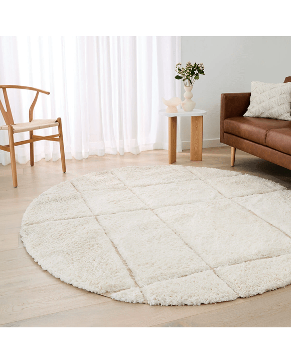 Sophia Round Rug - White - 180cm