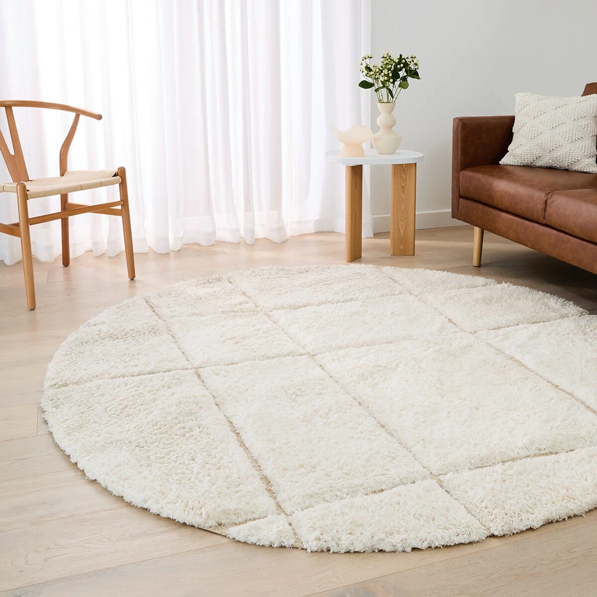 1 Sophia Round Rug - White - 180cm, 1 of 6