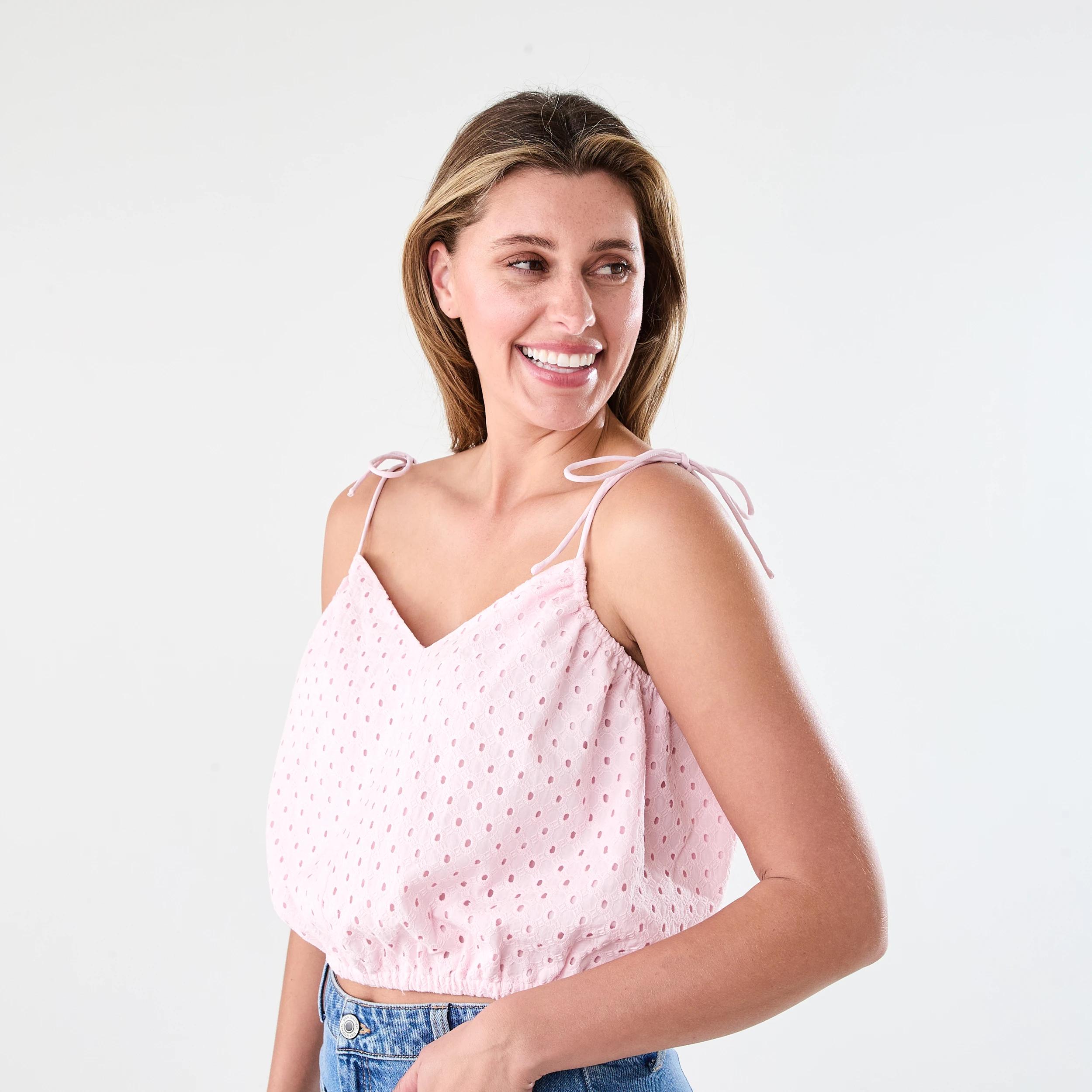 2 Sleeveless Broderie Shoulder Tie Top Soft Pink, 2 of 6