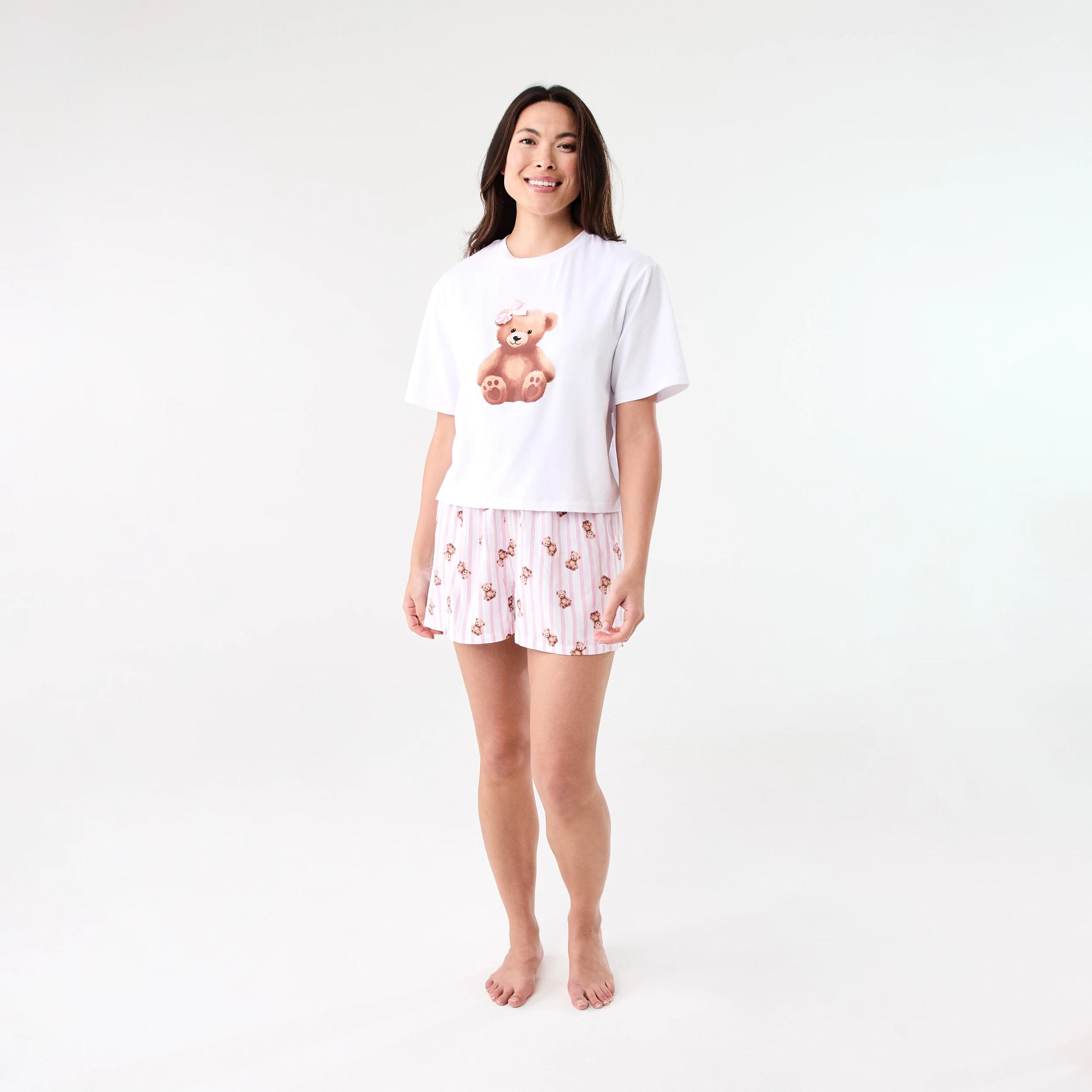 8 Print Knit T-shirt and Woven Shorts Pyjama Set BOW BEAR WHITE, 8 of 8