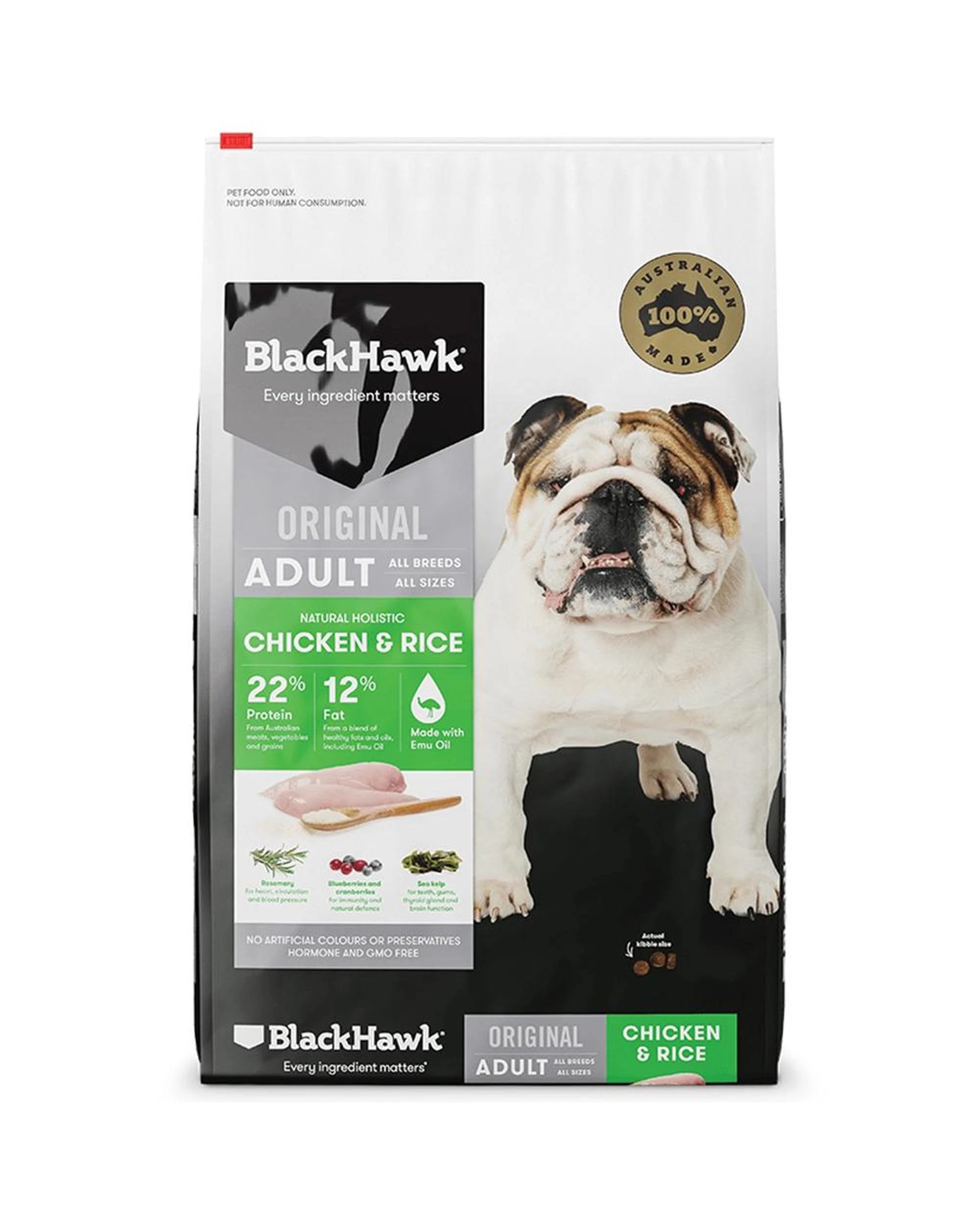 1 Black Hawk Adult All Breeds Complete Dog Food Chicken & Rice 20kg, 1 of 2
