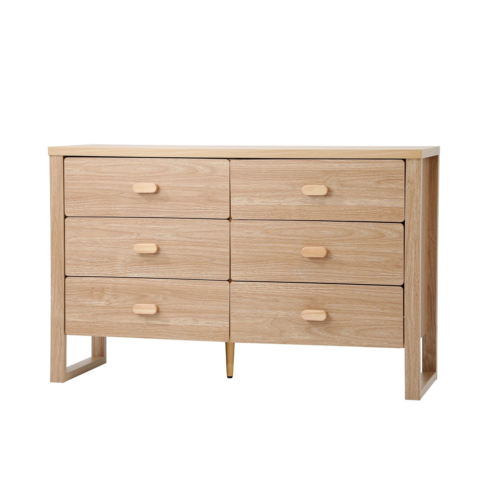 1 Oikiture 6 Chest of Drawers Dresser Lowboy Storage Desk Bedroom - Natural, 1 of 6