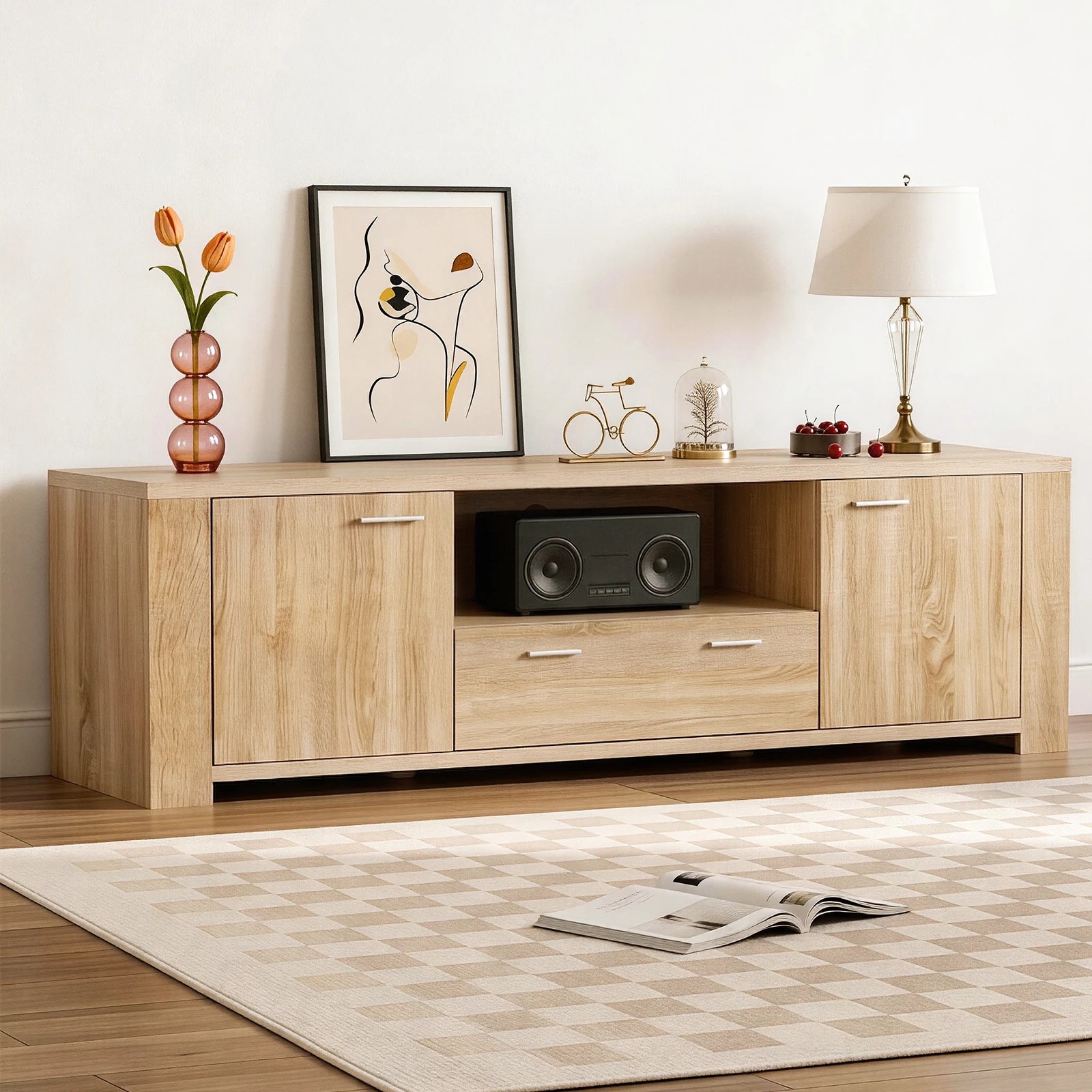 9 Artiss 180cm TV Unit Entertainment Unit Storage Drawer Cabinet Pine - Natural, 9 of 9