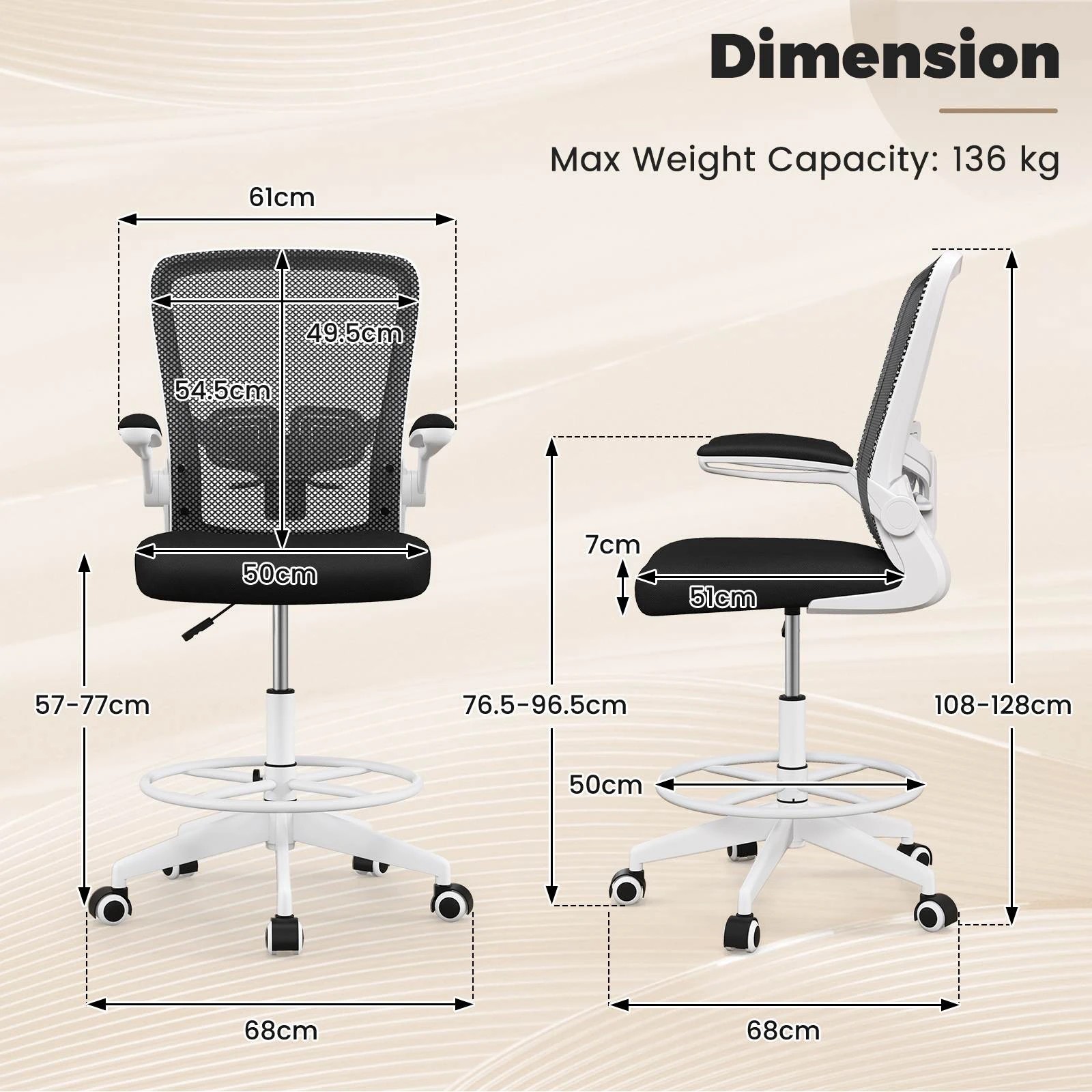 7 Costway Mesh Drafting Chair Office Chair Gaming Desk Chair Adjustable Height, 7 of 10