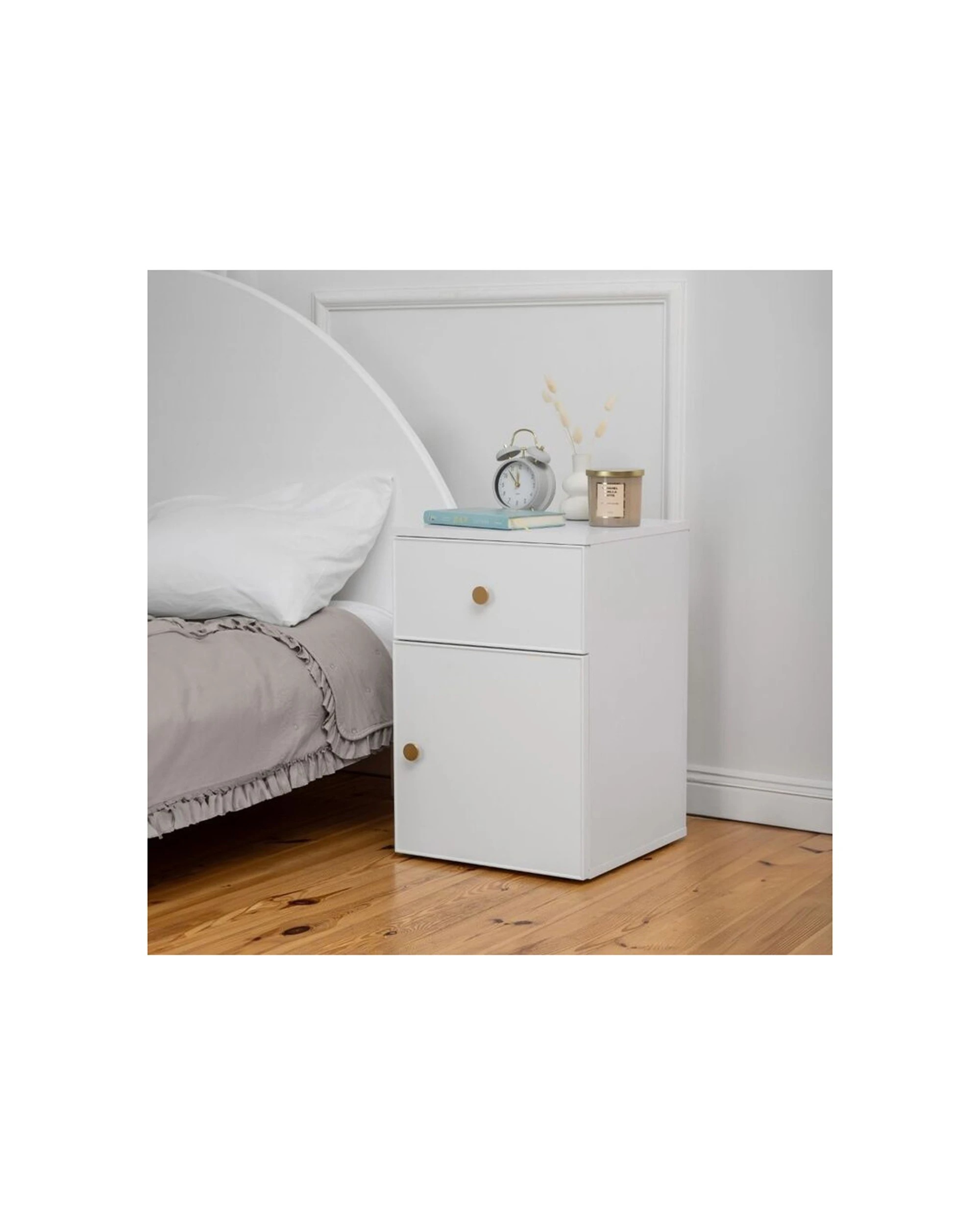 4 European Cabinetry Porto Bedside Table Slim Front Brass Round Handle - White, 4 of 4