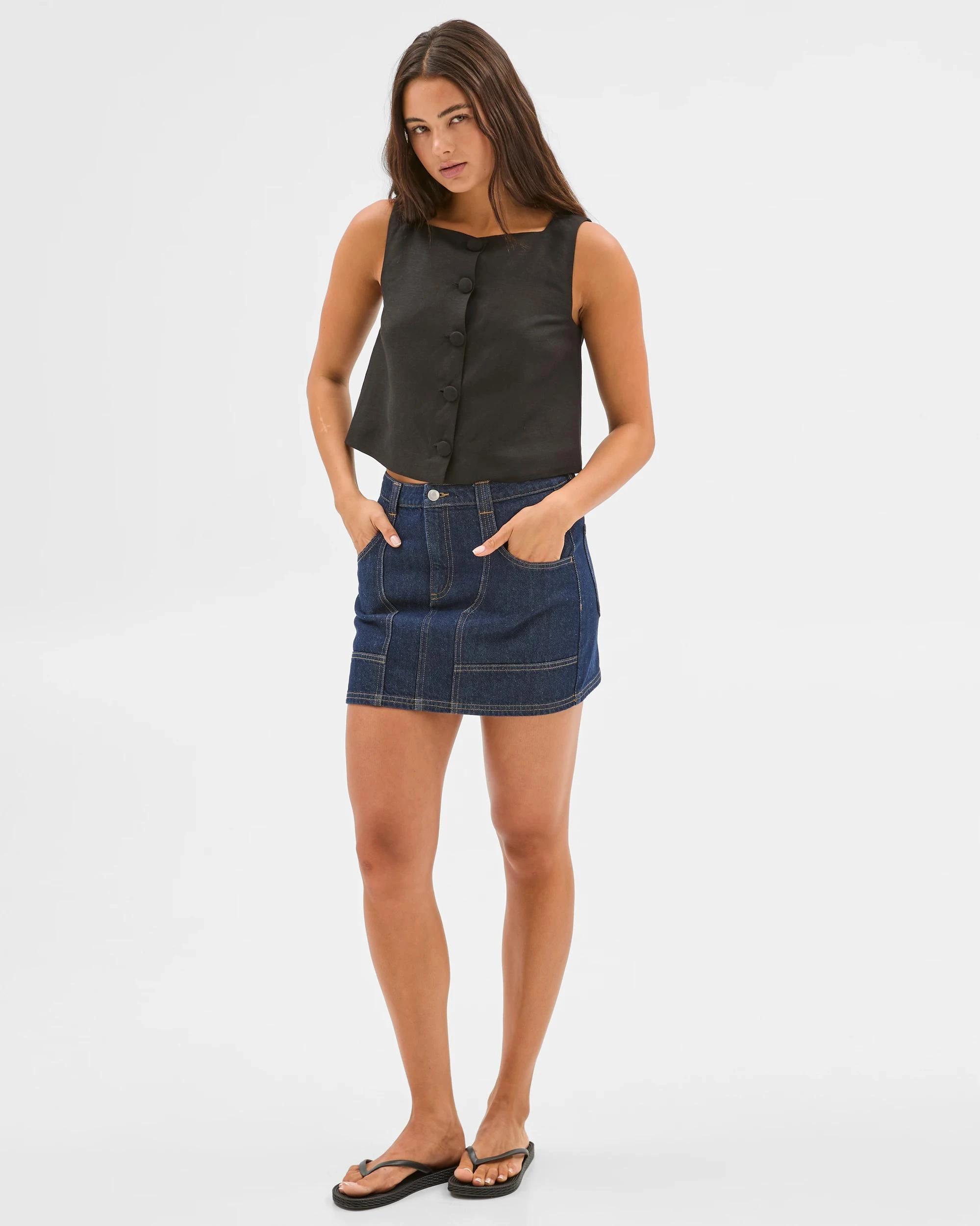 1 European Linen Blend Button Through Shell Top - Lily Loves BLACK, 1 of 6