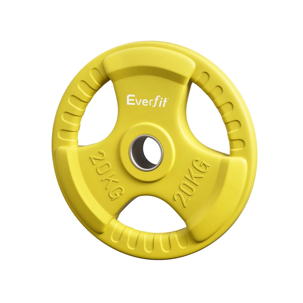 1 Everfit Weight Plates Olympic 20kg Dumbbell Barbell Plate Weight Lifting Home Gym - Yellow, 1 of 6