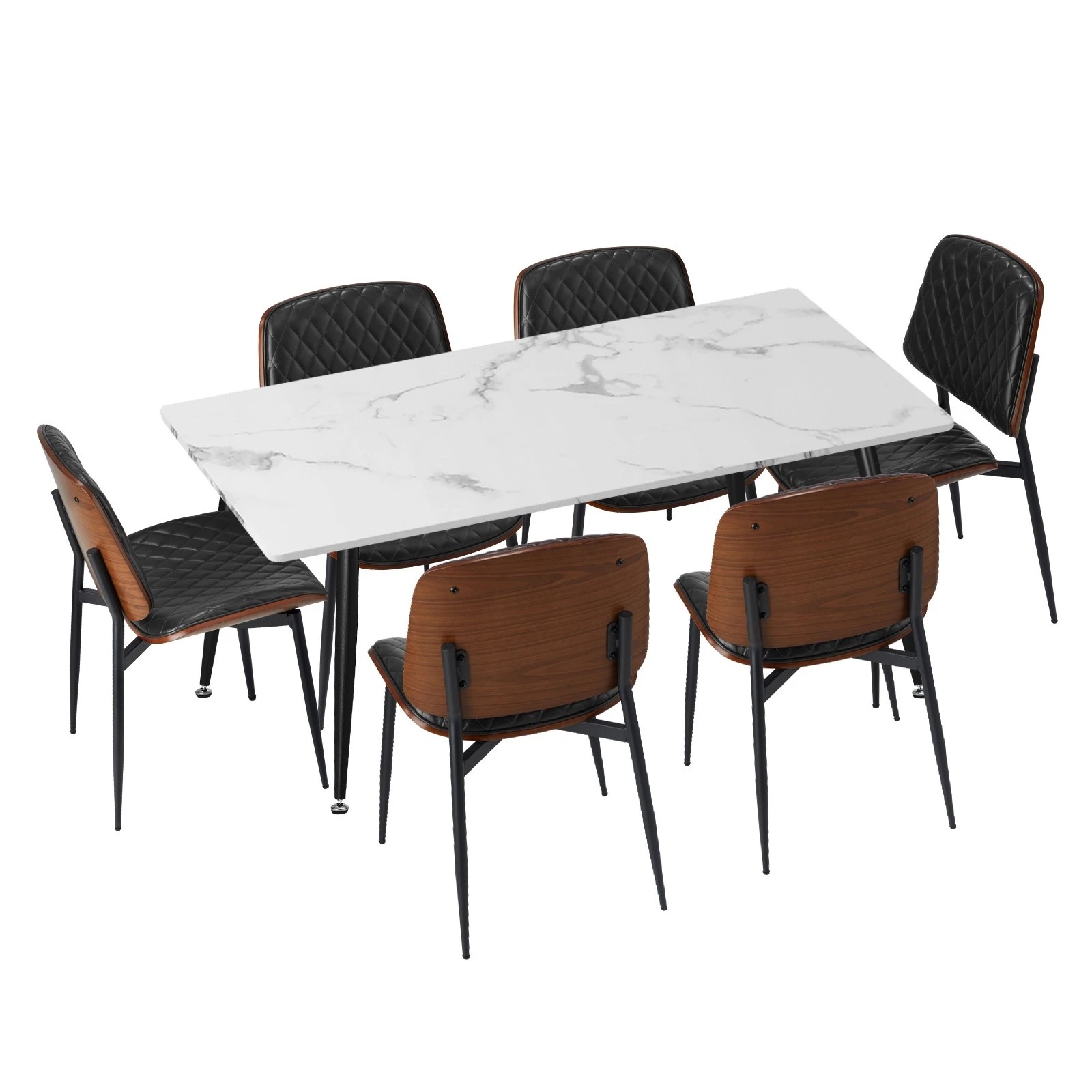 1 Oikiture 120cm Rectangle Dining Table with 6PCS Dining Chairs PU - Black, 1 of 9