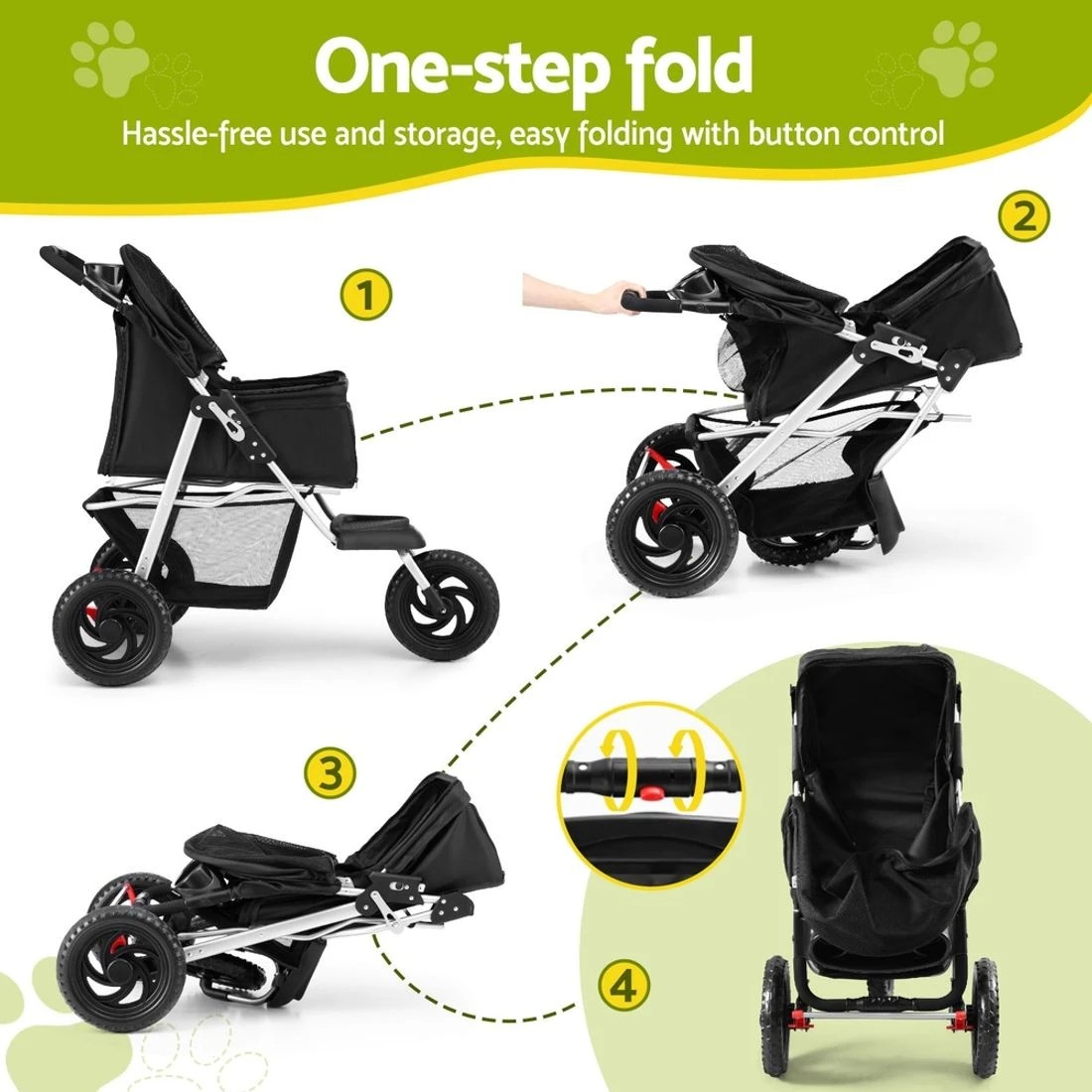 5 i.Pet Pet Stroller Dog Pram Large Cat Carrier Travel 3 Wheels Foldable Pushchair - Black, 5 of 7