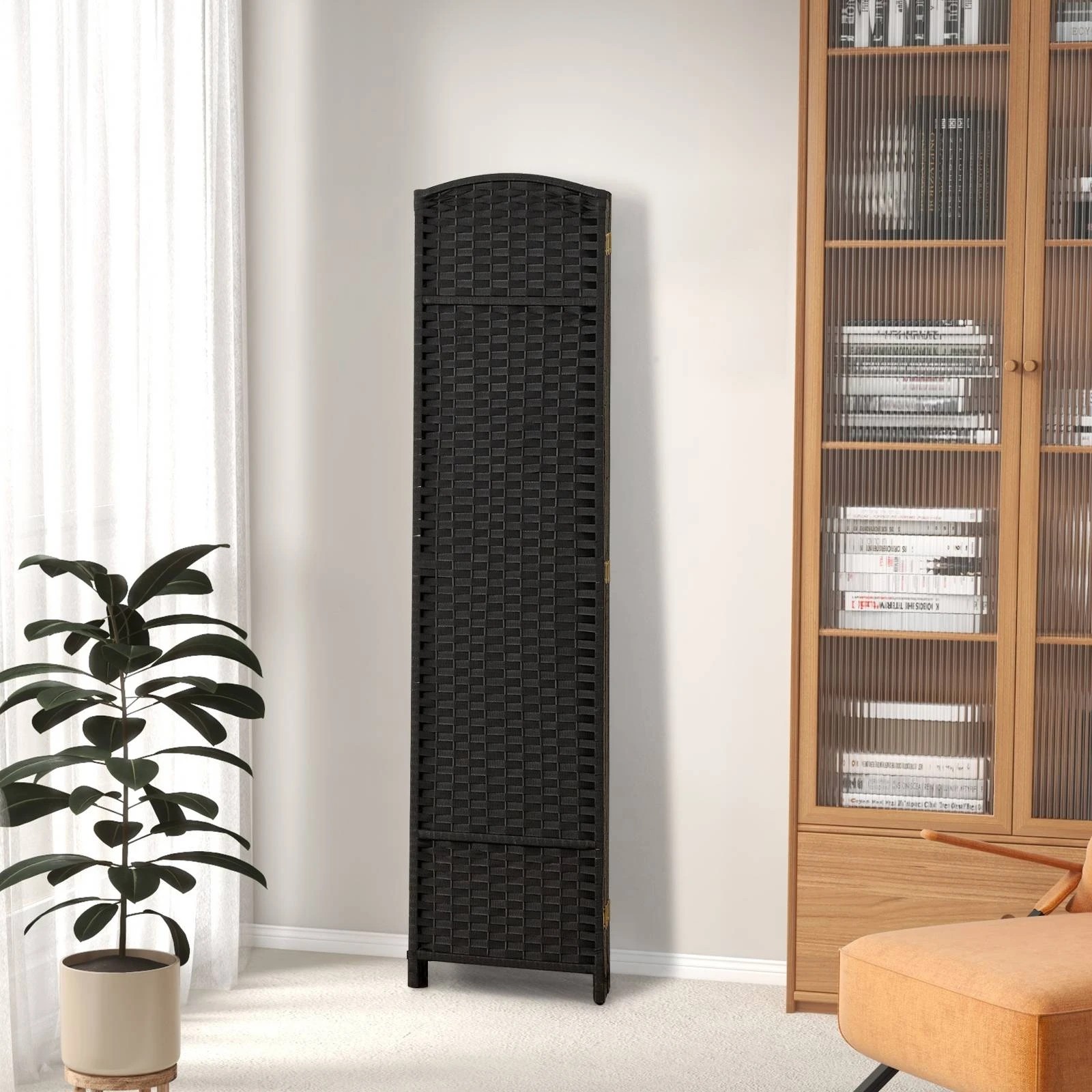 2 Costway 6-Panel Folding Room Divider Foldable Privacy Screen Partition Stand w/Pine Frame - Black, 2 of 4