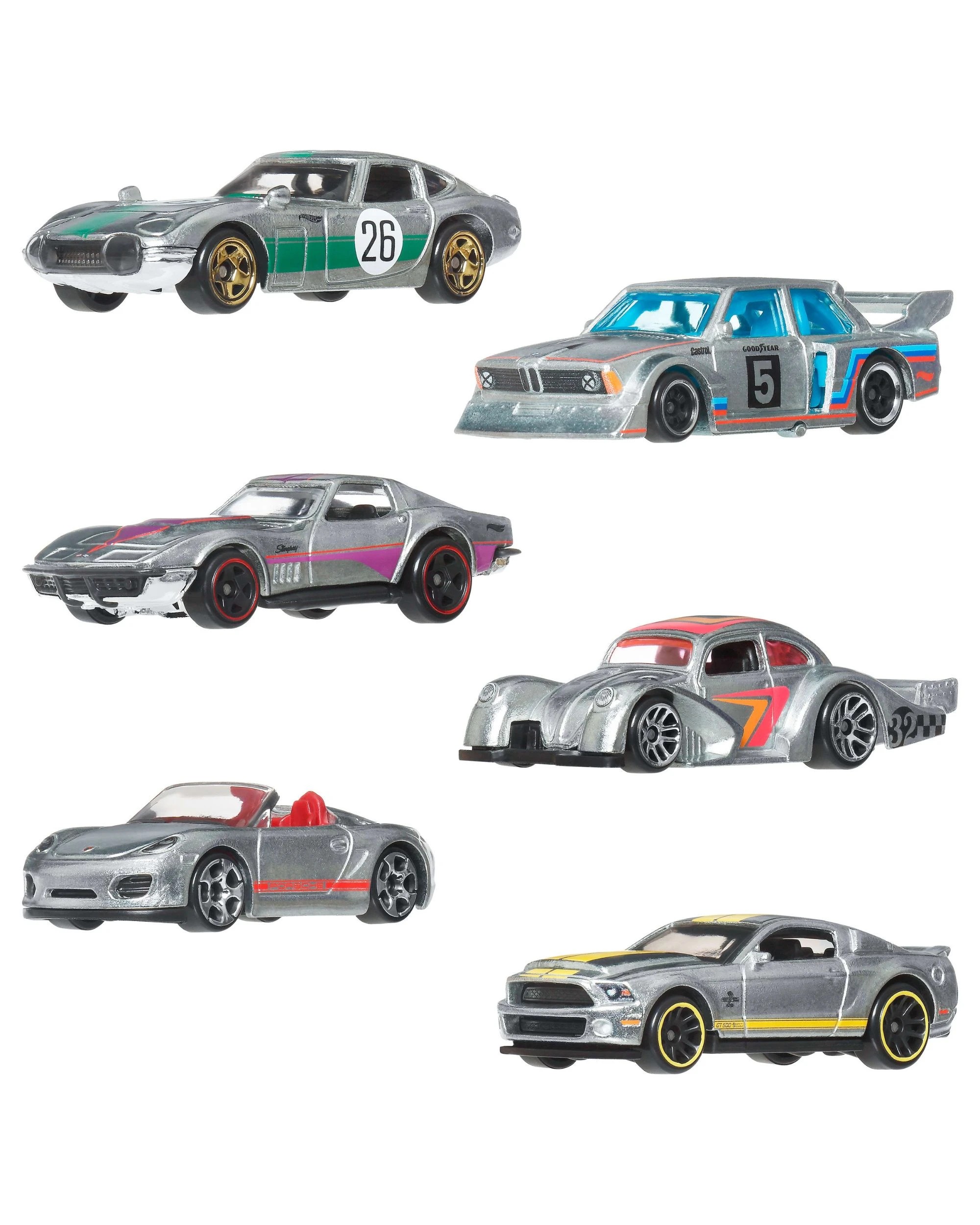 1 Hot Wheels 1:64 Scale Die - Cast Toy Cars Set of 6 Zamac Vehicles - Multi, 1 of 6