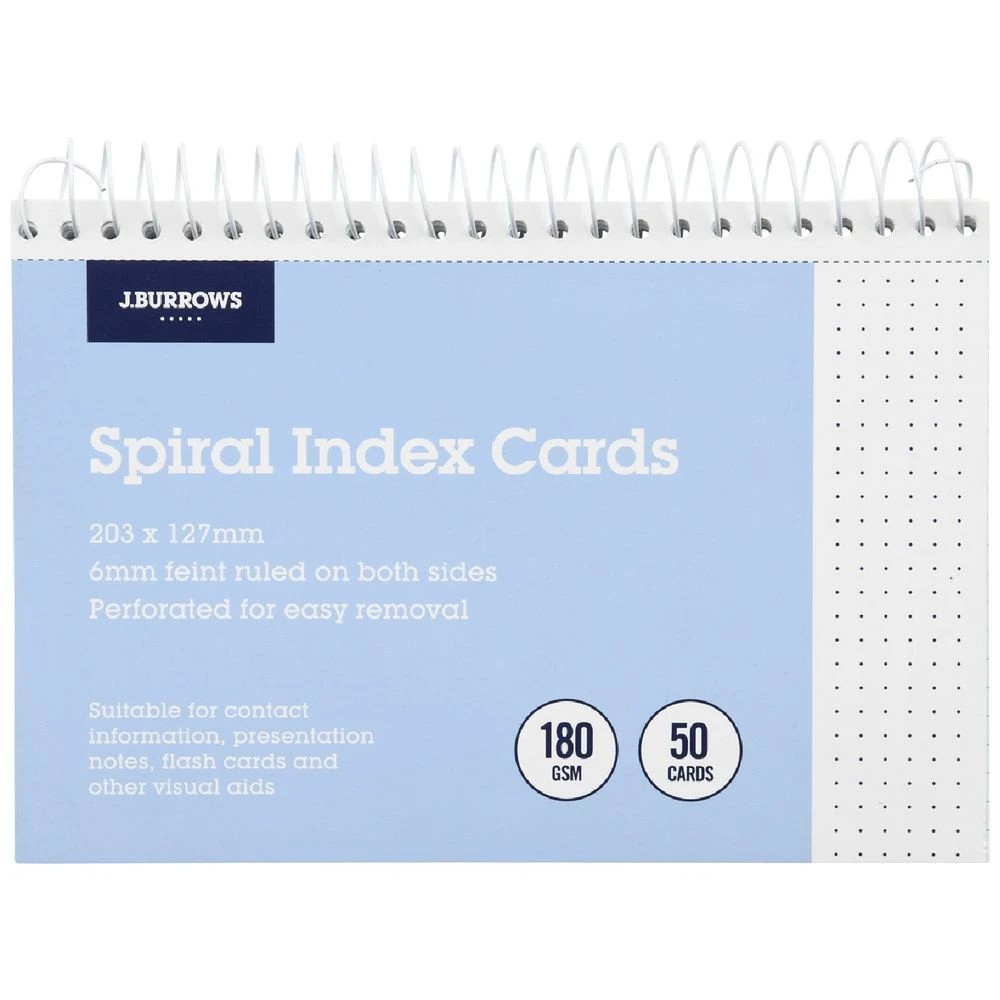 1 J.Burrows Spiral Index Cards 203 x 127mm White, 1 of 3