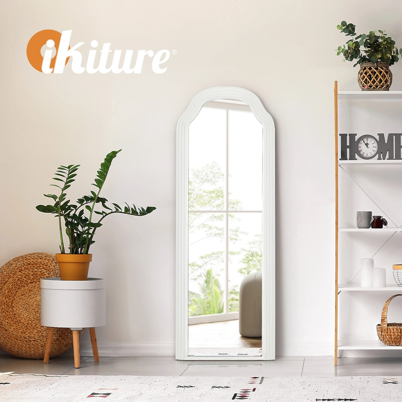 7 Oikiture Full Length Mirror Floor Makeup Mirrors 165x60cm Wood Bedroom - White, 7 of 10