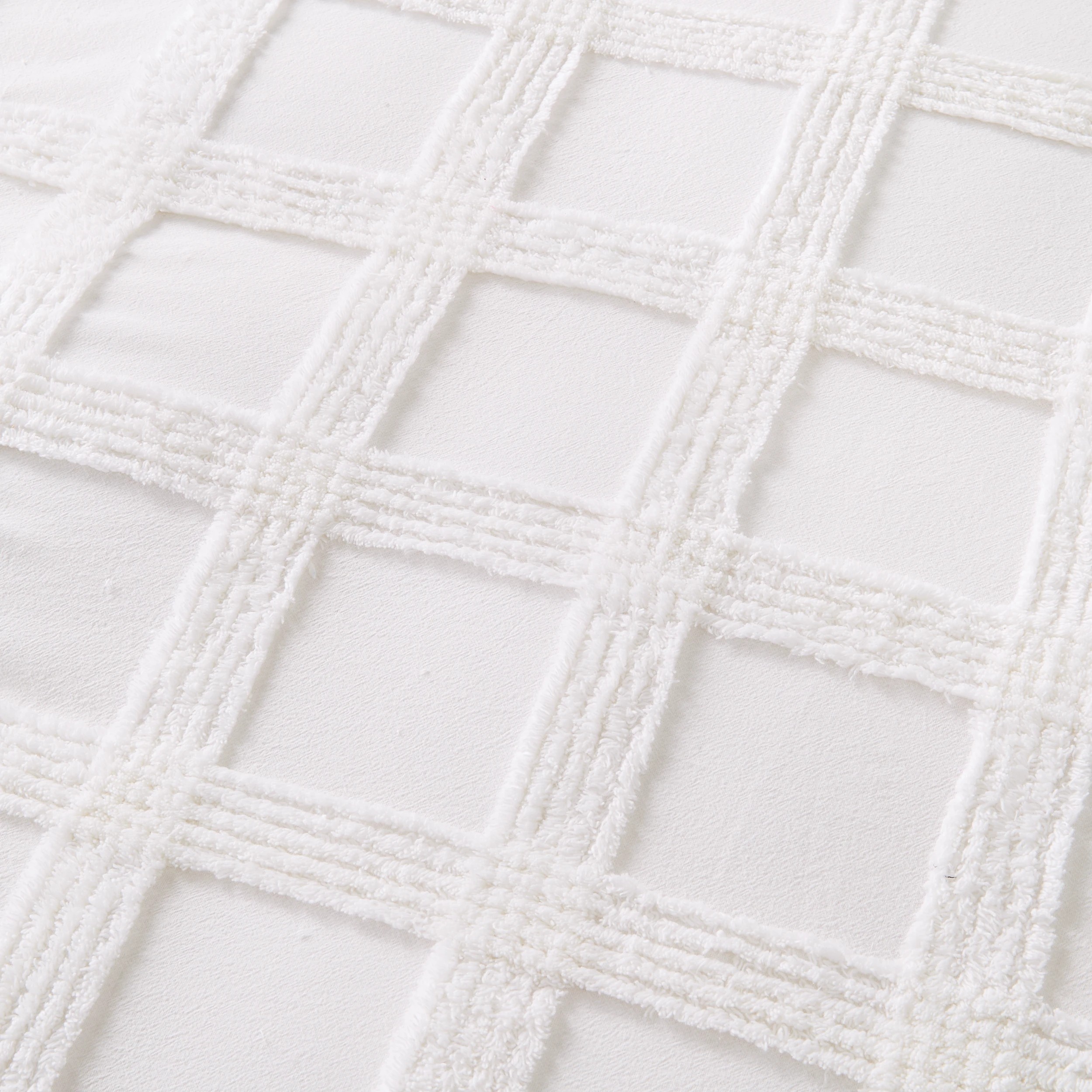 6 Check Tufted Cotton Quilt Cover Set - Double Bed, White, 6 of 6