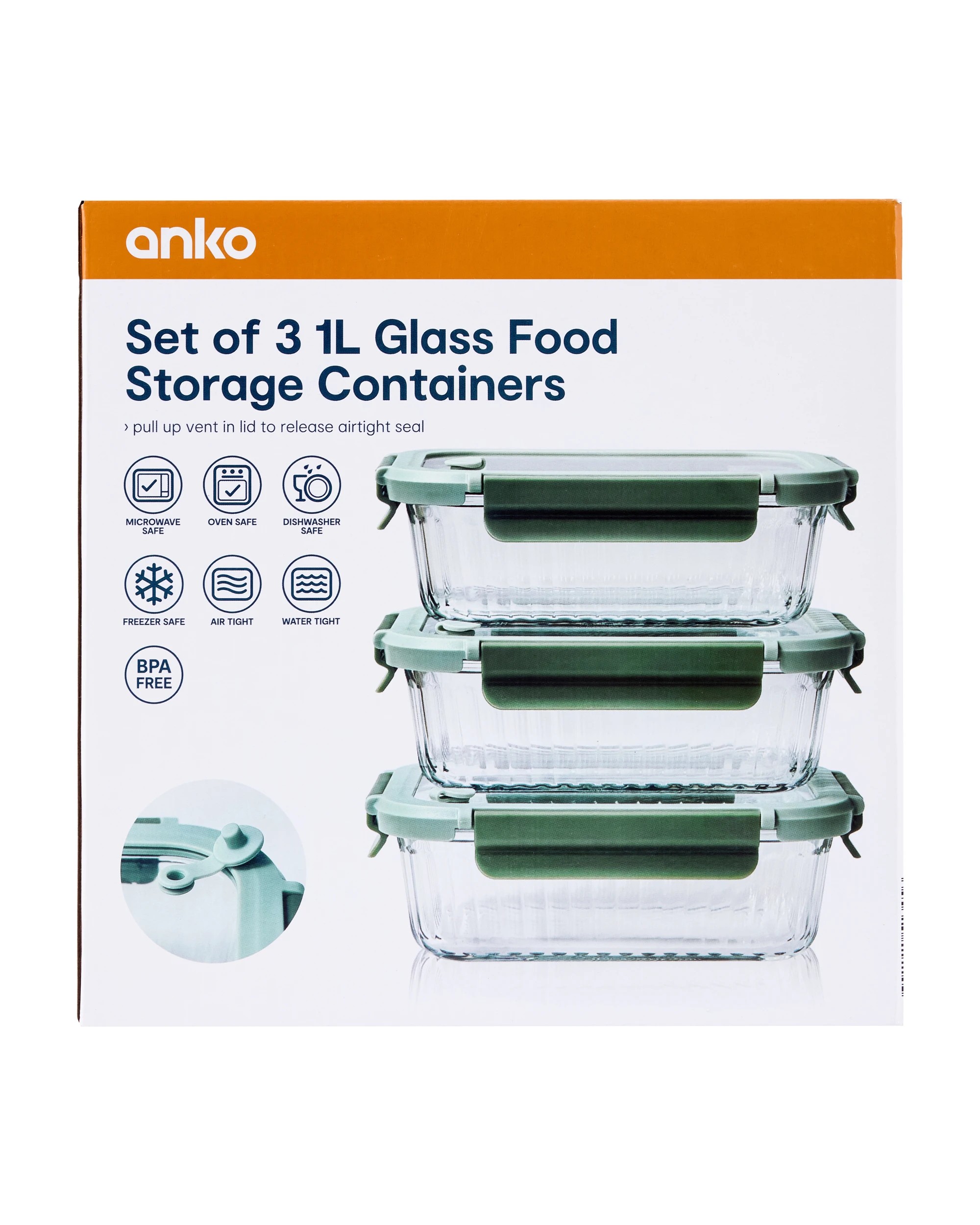 5 Set of 3 1L Glass Food Storage Containers, 5 of 5