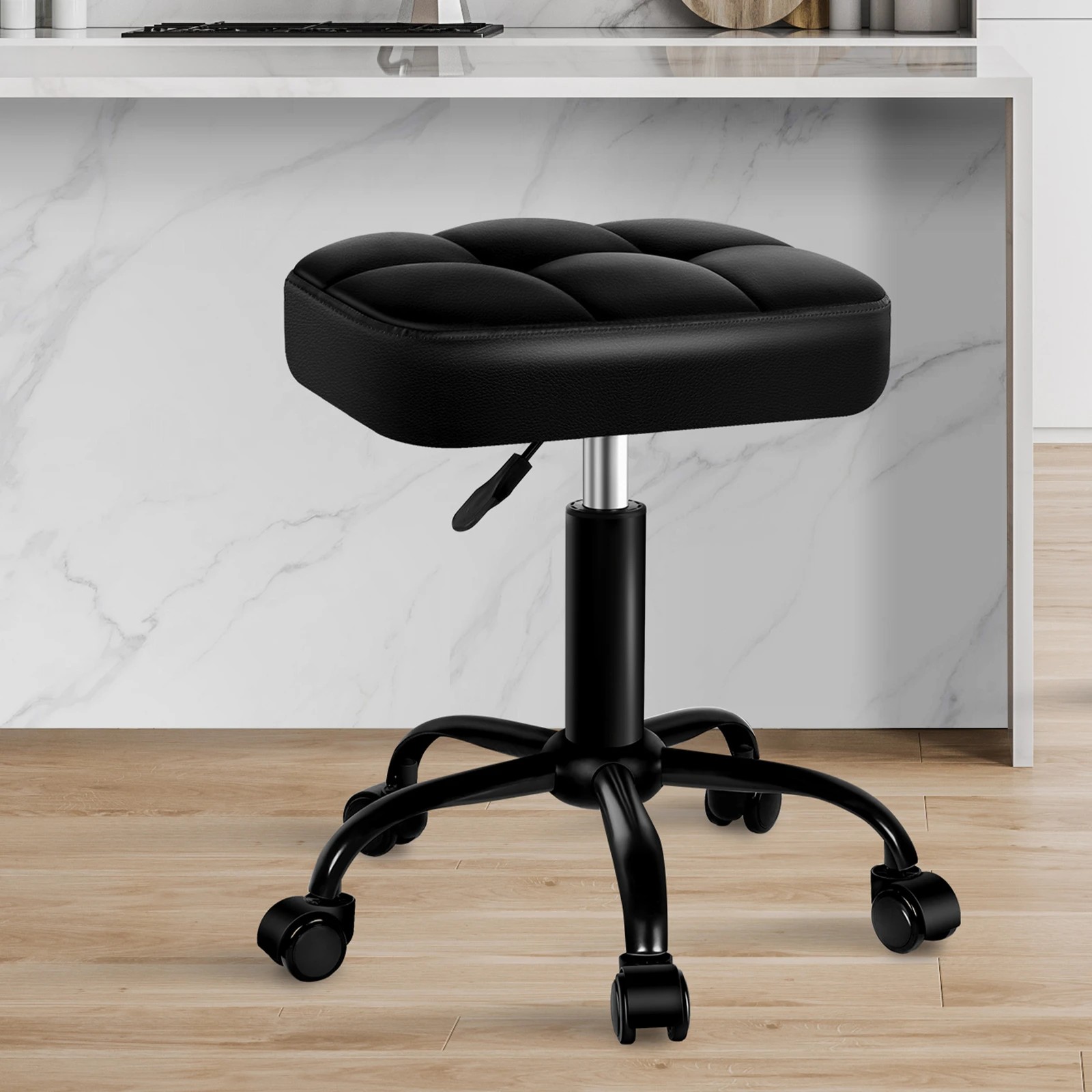 10 Alfordson 2x Salon Stool Square Swivel Barber Hair Chair - All Black, 10 of 10