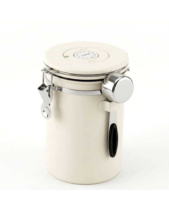 5-Star Chef 1.8L Stainless Steel Coffee Bean Storage Container Coffee Canister with Window & Scoop Coffee Jar - Beige