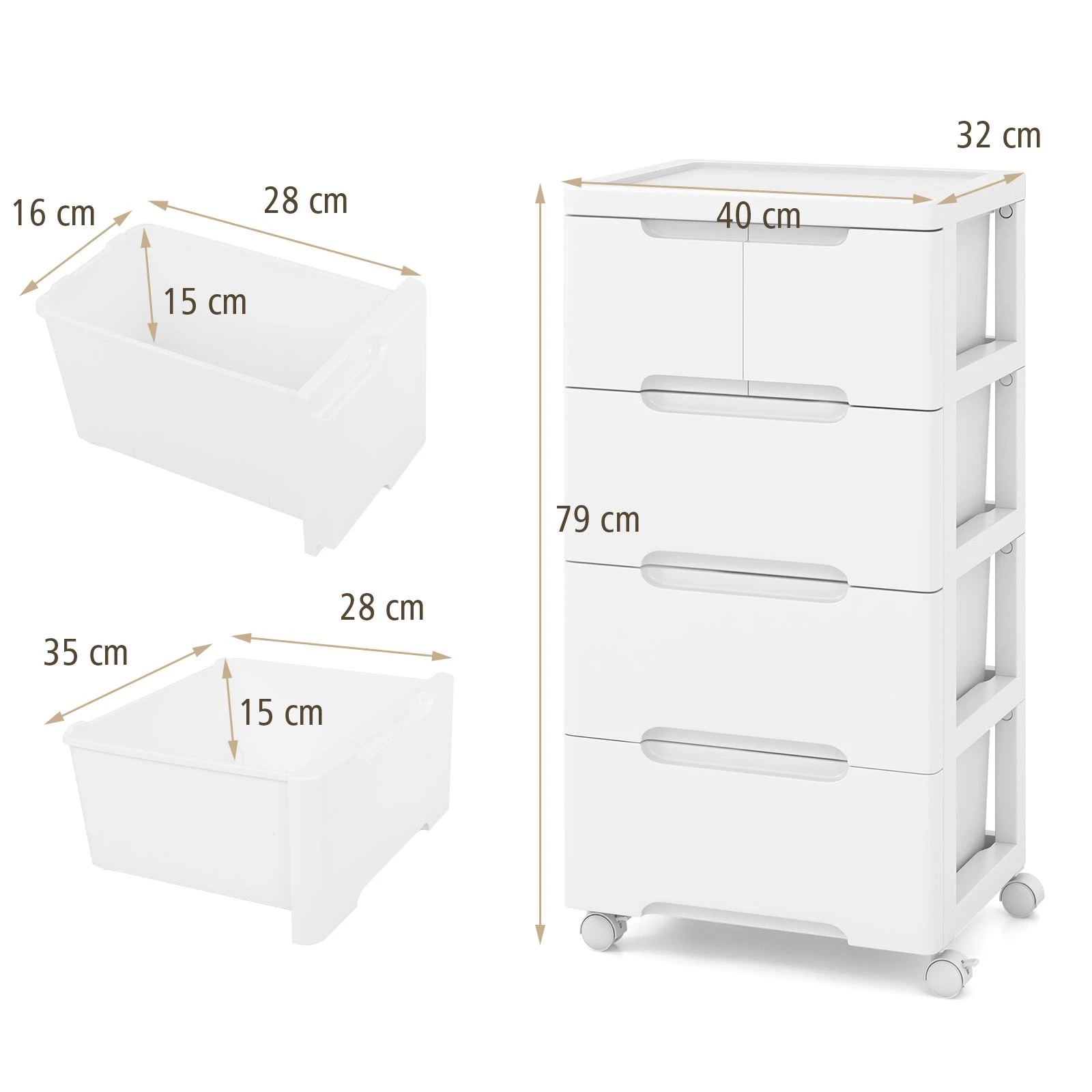 4 Costway 4 Drawers Storage Cart Mobile Dresser Cabinet Home Office Organiser Filing Cabinet - White, 4 of 5