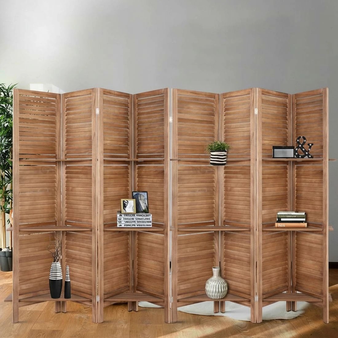 8 Artiss 8 Panel Room Divider Screen 326x170cm Shelf - Brown, 8 of 8