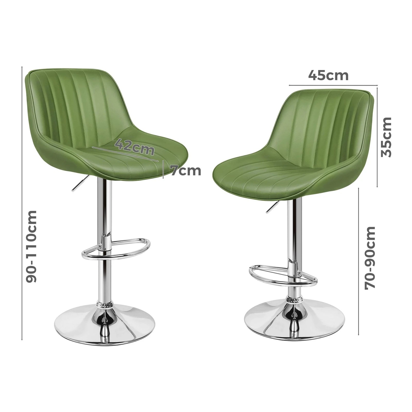 7 Alfordson 2x Bar Stools Gas Lift Leather Bar Chairs Kitchen Swivel - Green, 7 of 9
