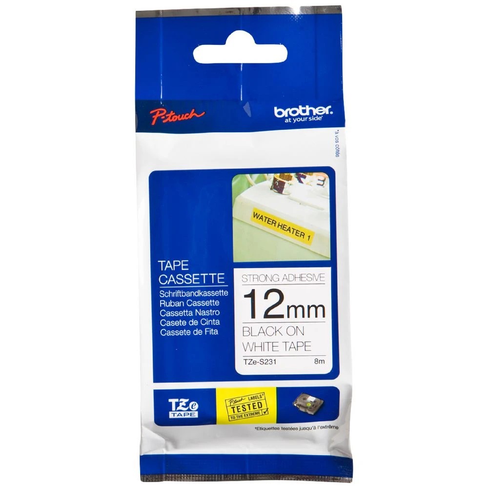 1 Brother TZe-S231 Strong Fix Tape 12mm x 8m Black on White, 1 of 1