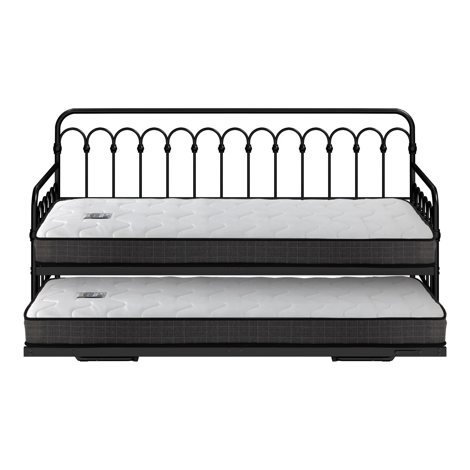 9 Oikiture Trundle Bed Frame Daybed Single Size Metal Base with Mattress x2 - Black, 9 of 10