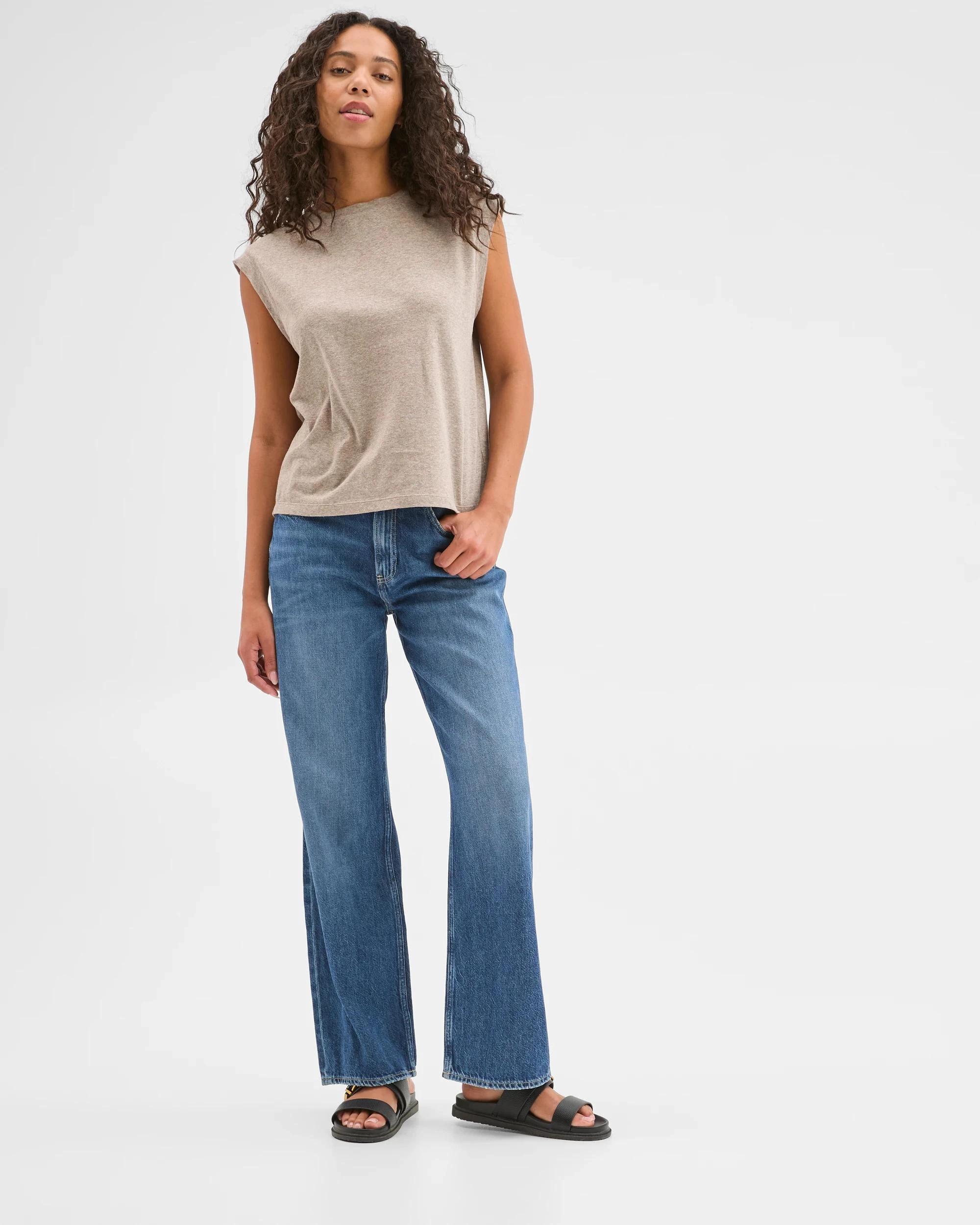 4 Target Woman European Linen Blend Muscle T-Shirt TAUPE GREY MELANGE, 4 of 7