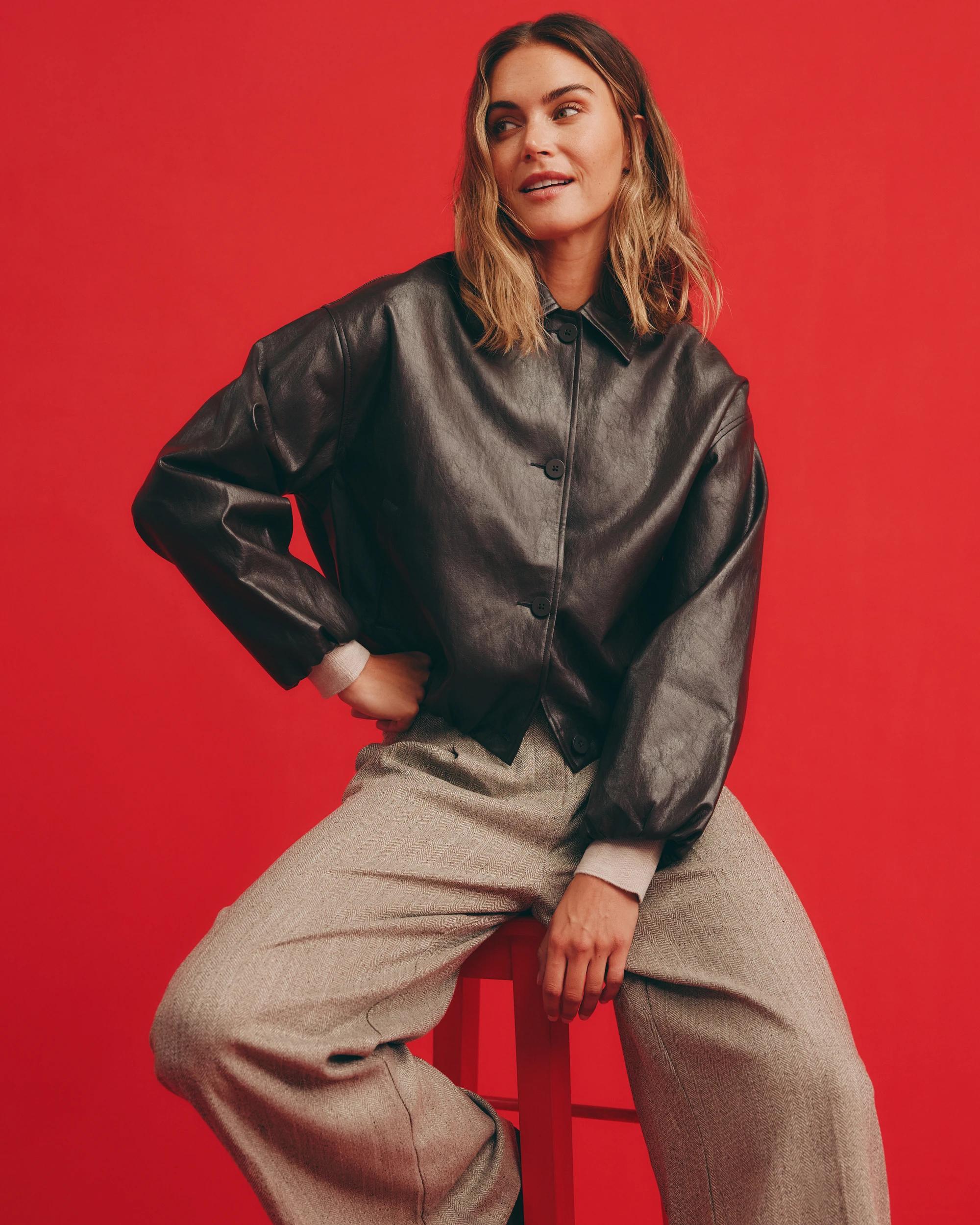 8 Preview PU Bubble Hem Bomber Jacket TRUFFLE, 8 of 10