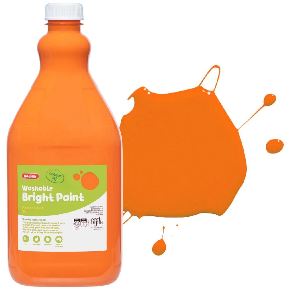 1 Kadink Washable Bright Poster Paint 2L Orange, 1 of 2