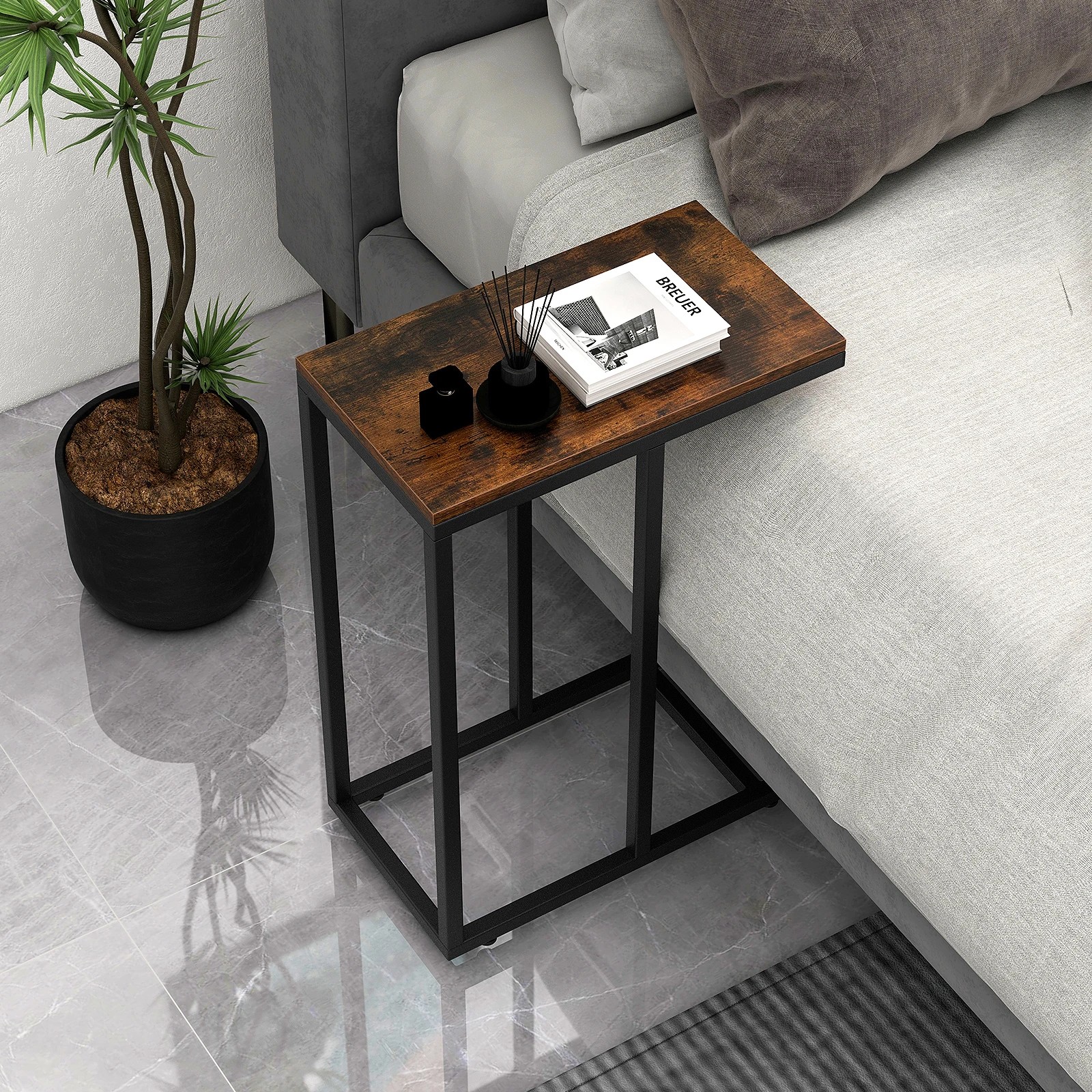 3 Costway 64cm High C-Shaped End Table Side Table Bedside Table Metal Frame Living Room, 3 of 3