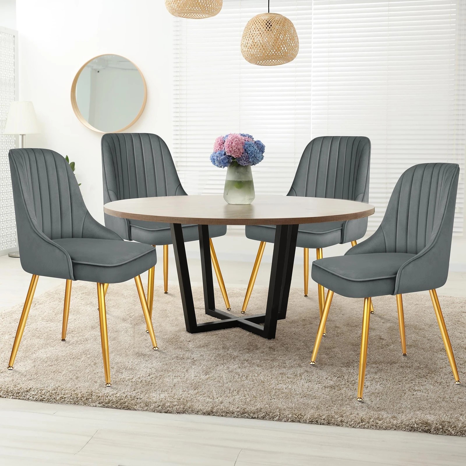 3 Alfordson 2x Dining Chairs Kitchen Accent Lounge Padded Tufted Seat Velvet - Grey, 3 of 10