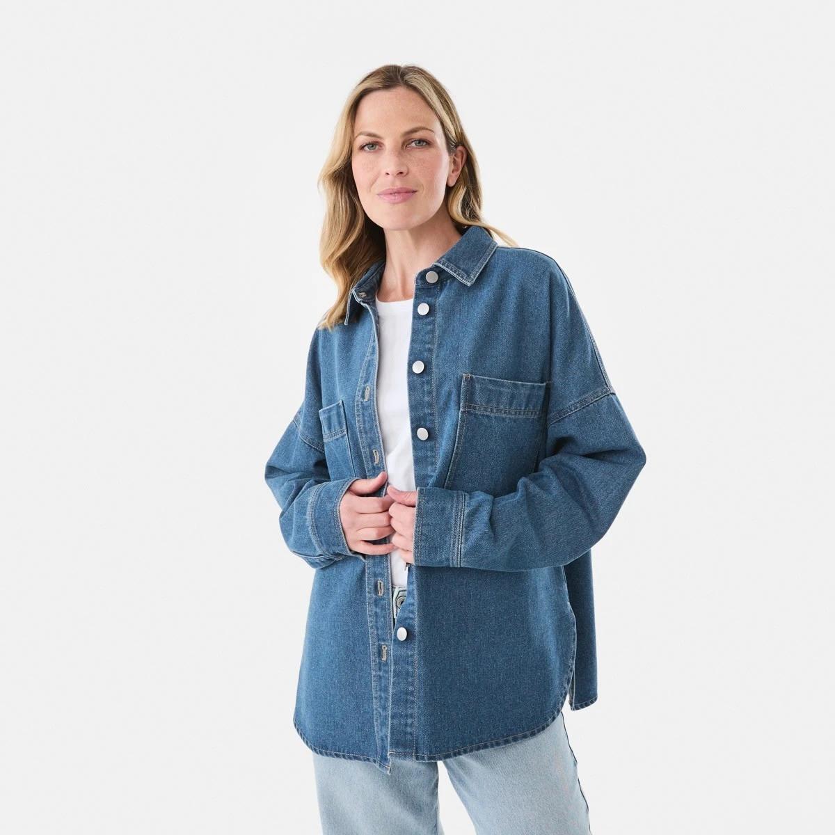1 Long Sleeve Denim Shirt Mid Wash, 1 of 7