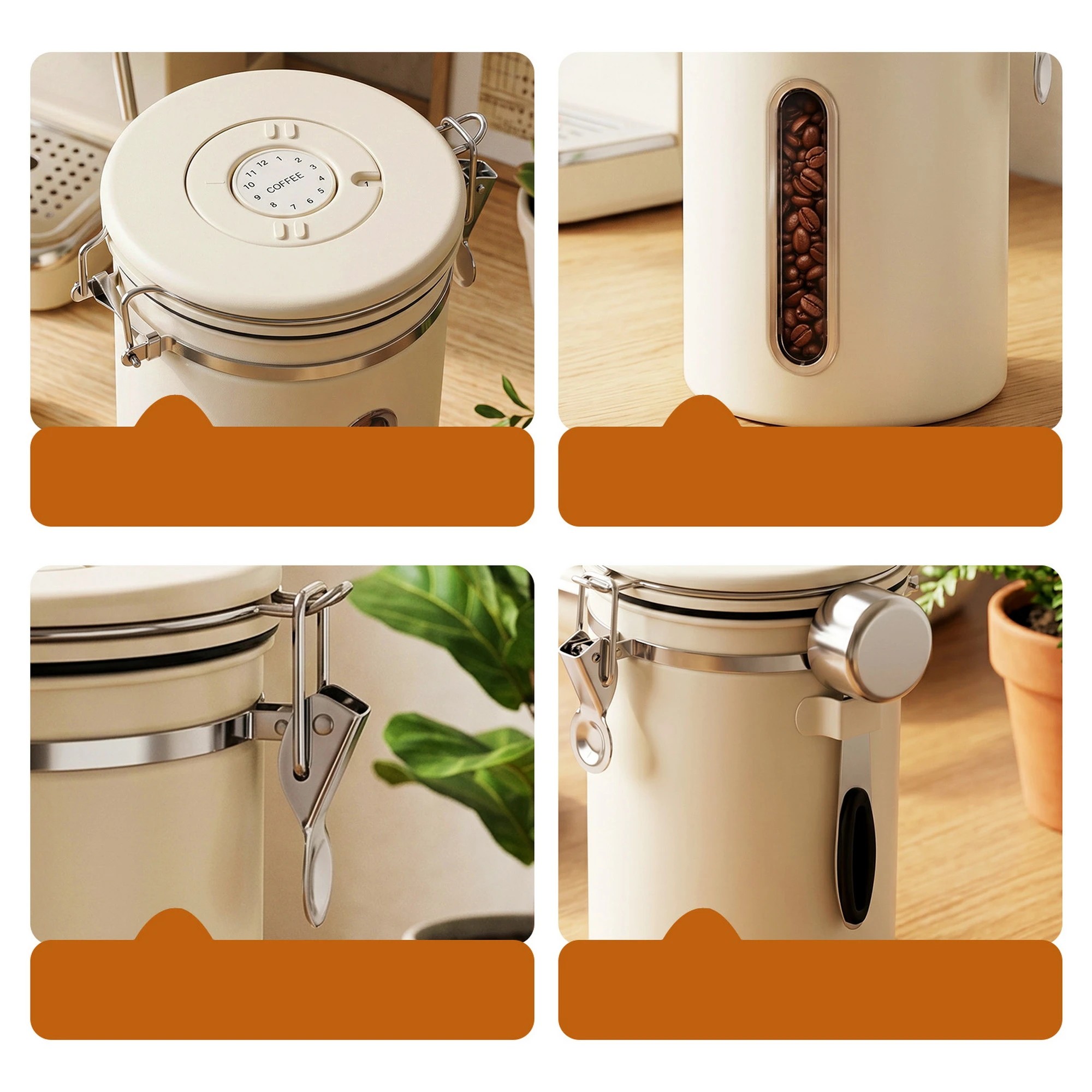 7 5-Star Chef 1.8L Stainless Steel Coffee Bean Storage Container Coffee Canister with Window & Scoop Coffee Jar - Beige, 7 of 9