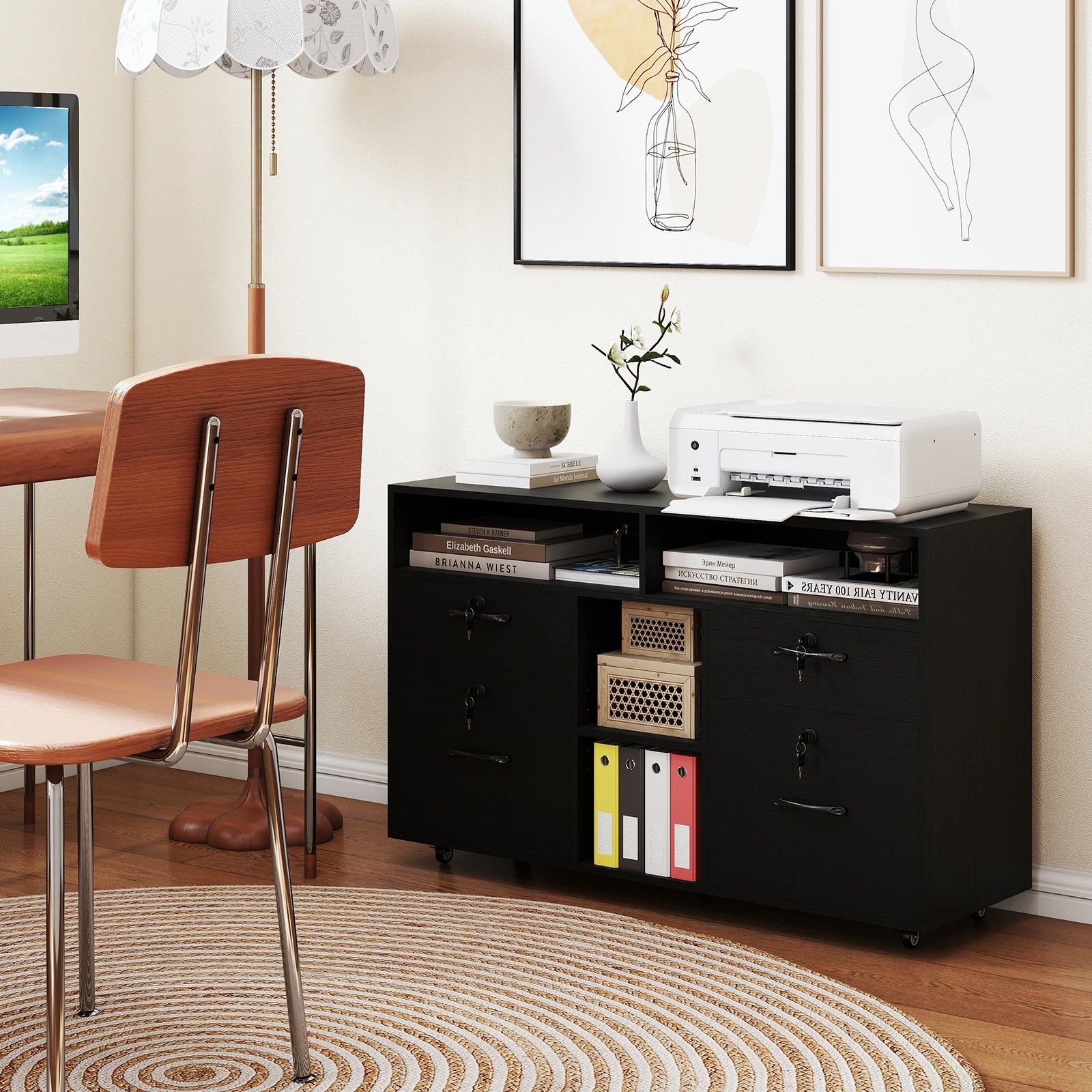 3 Costway 4-Drawer Mobile Filing Cabinet w/Lock File Storage Printer Stand - Black, 3 of 4
