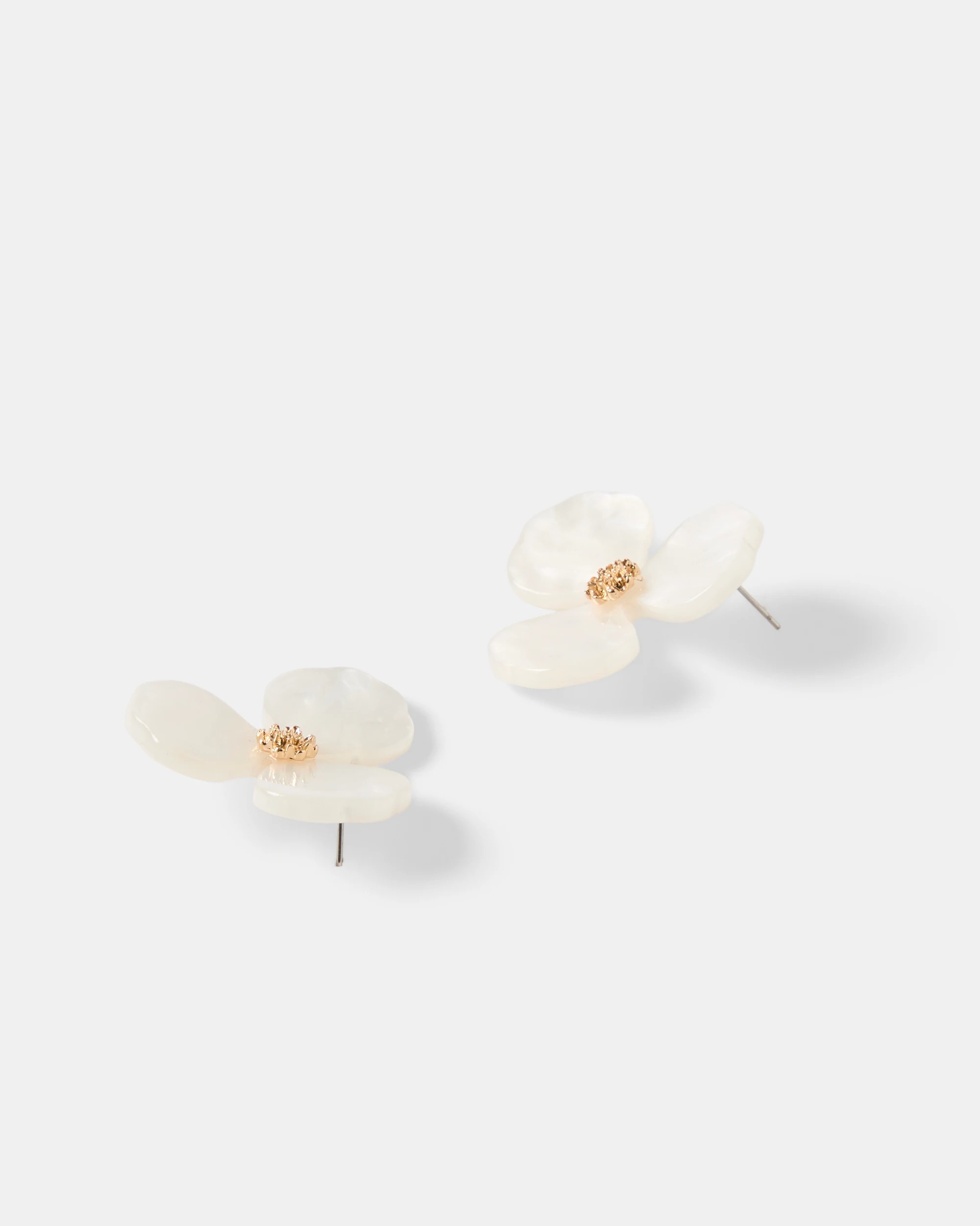 3 Flower Stud Earrings - Gold Tone and Ivory, 3 of 4