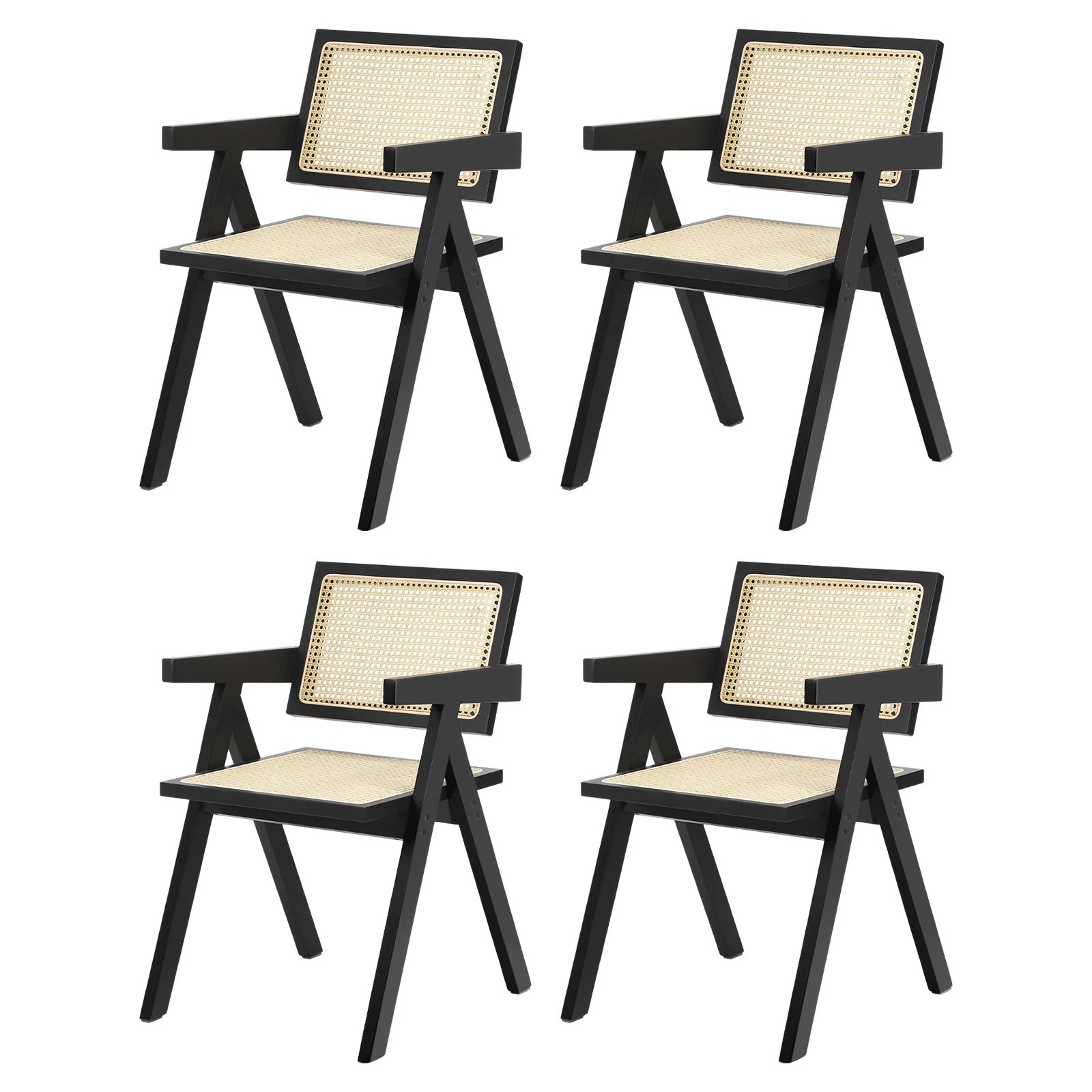 2 Oikiture 4x Dining Chairs Rattan Chair Wooden Accent Chair - Black, 2 of 9