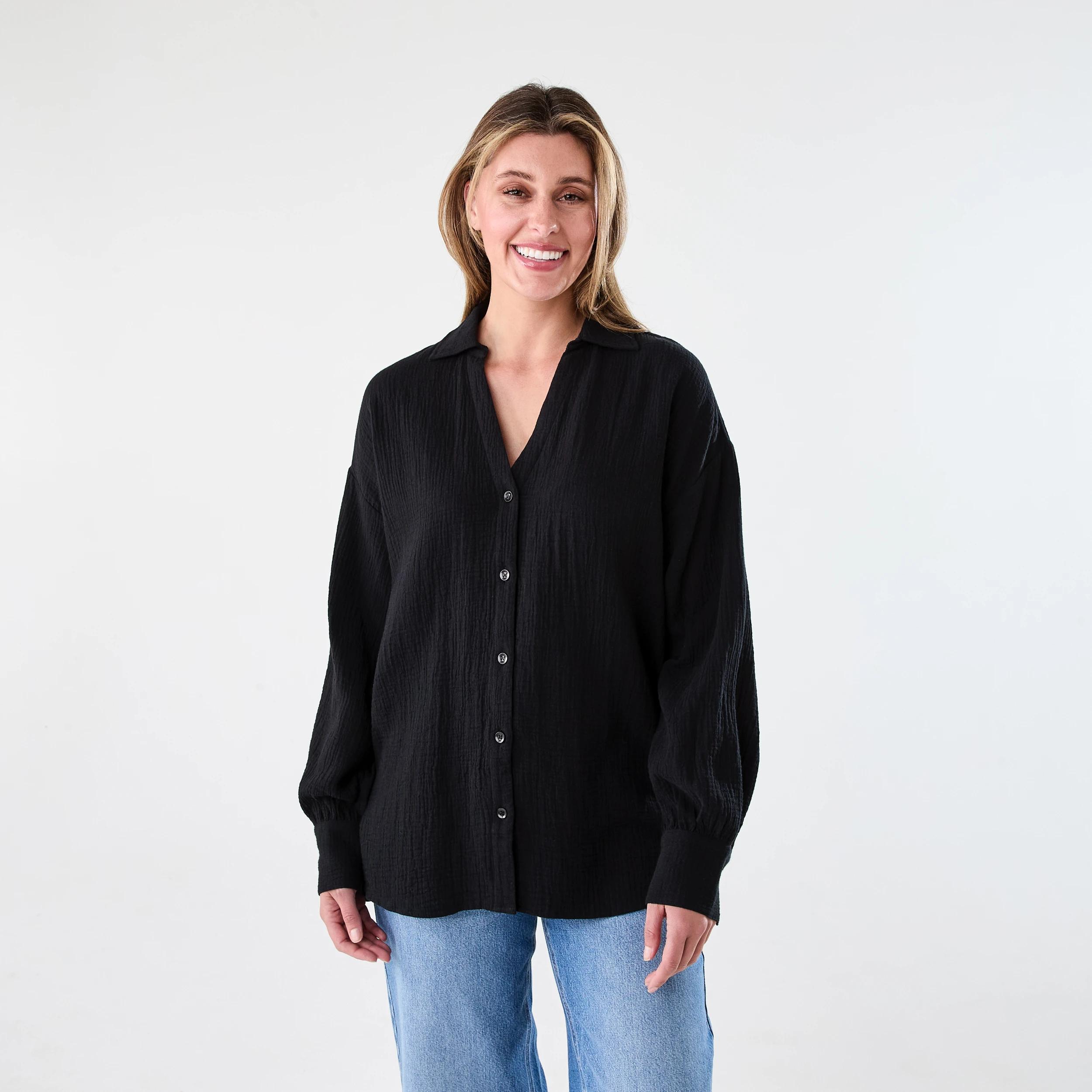 1 Long Sleeve Double Cloth Shirt Black, 1 of 7
