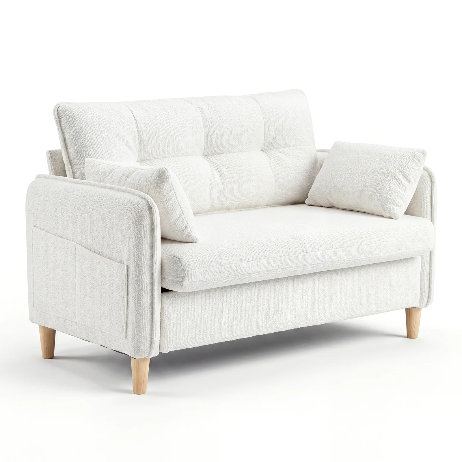 1 Advwin Loveseat Sofa 127cm 2-Seater Chenille Fabric Button Tufted Upholstered Small Couch - Beige, 1 of 8