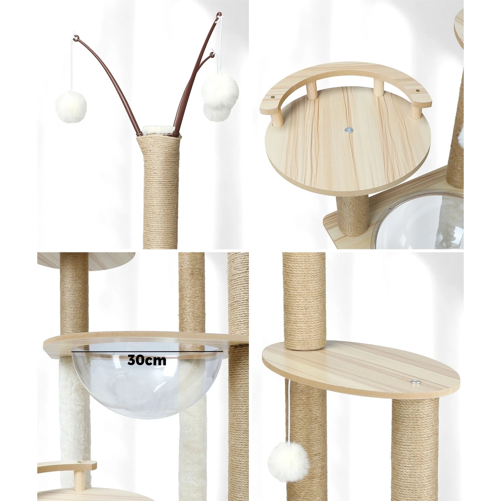 2 Alopet Cat Tree Tower Scratching Post Scratcher Cats Condo House Bed Wood 132cm
 - Natural, 2 of 7