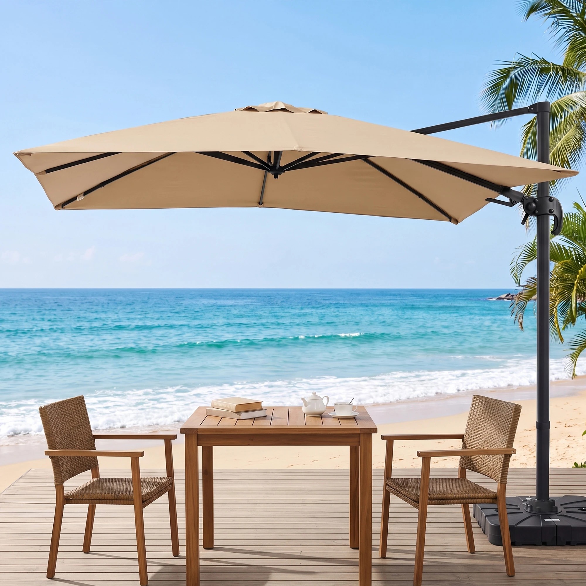 8 Instahut Outdoor Umbrella 3m Left-right Tilting Cantilever Patio Parasol - Beige, 8 of 8
