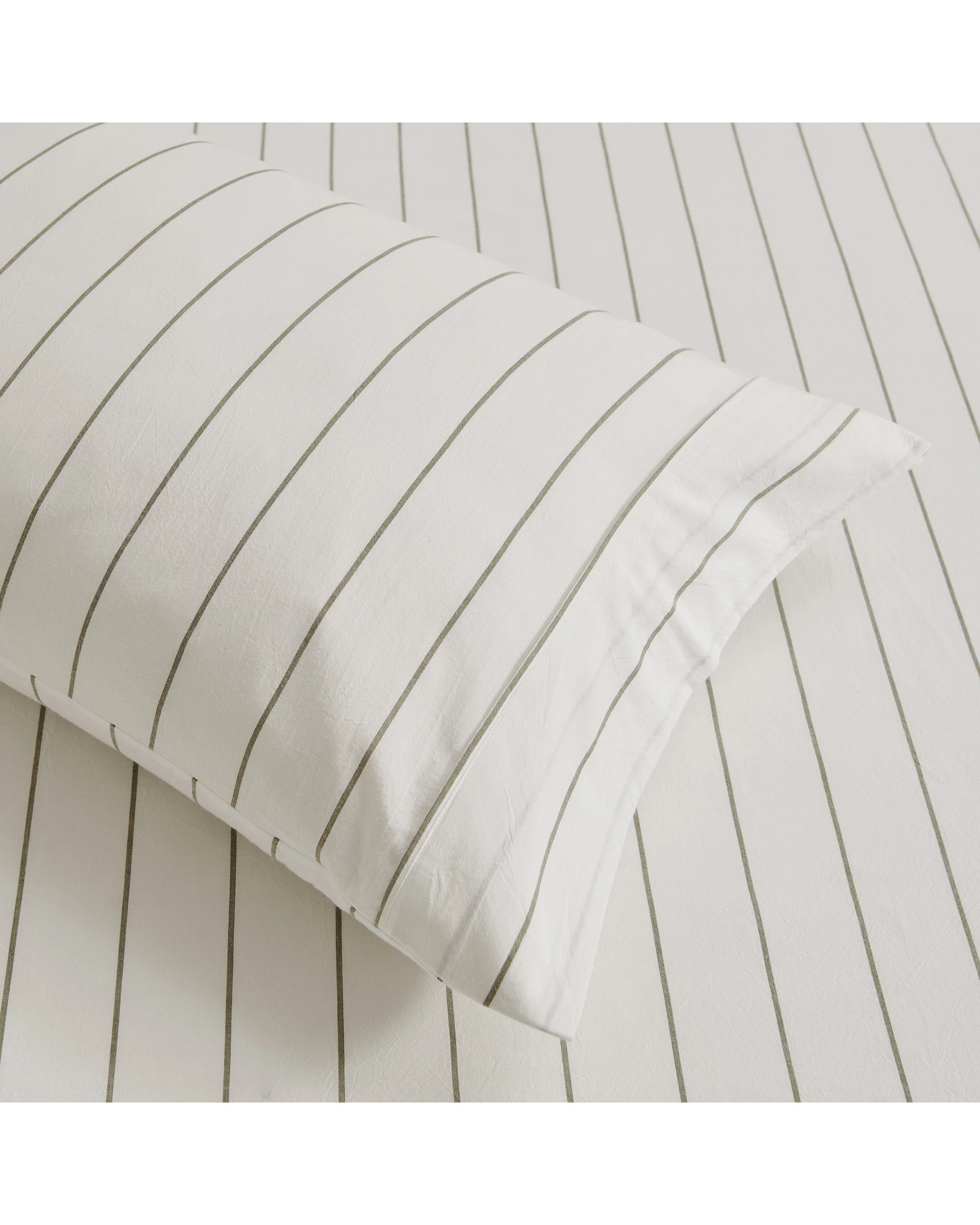 4 Dreamaker Rumi Stripe Washed Cotton Fitted Sheet Set - Double Bed - White with Olive, 4 of 6