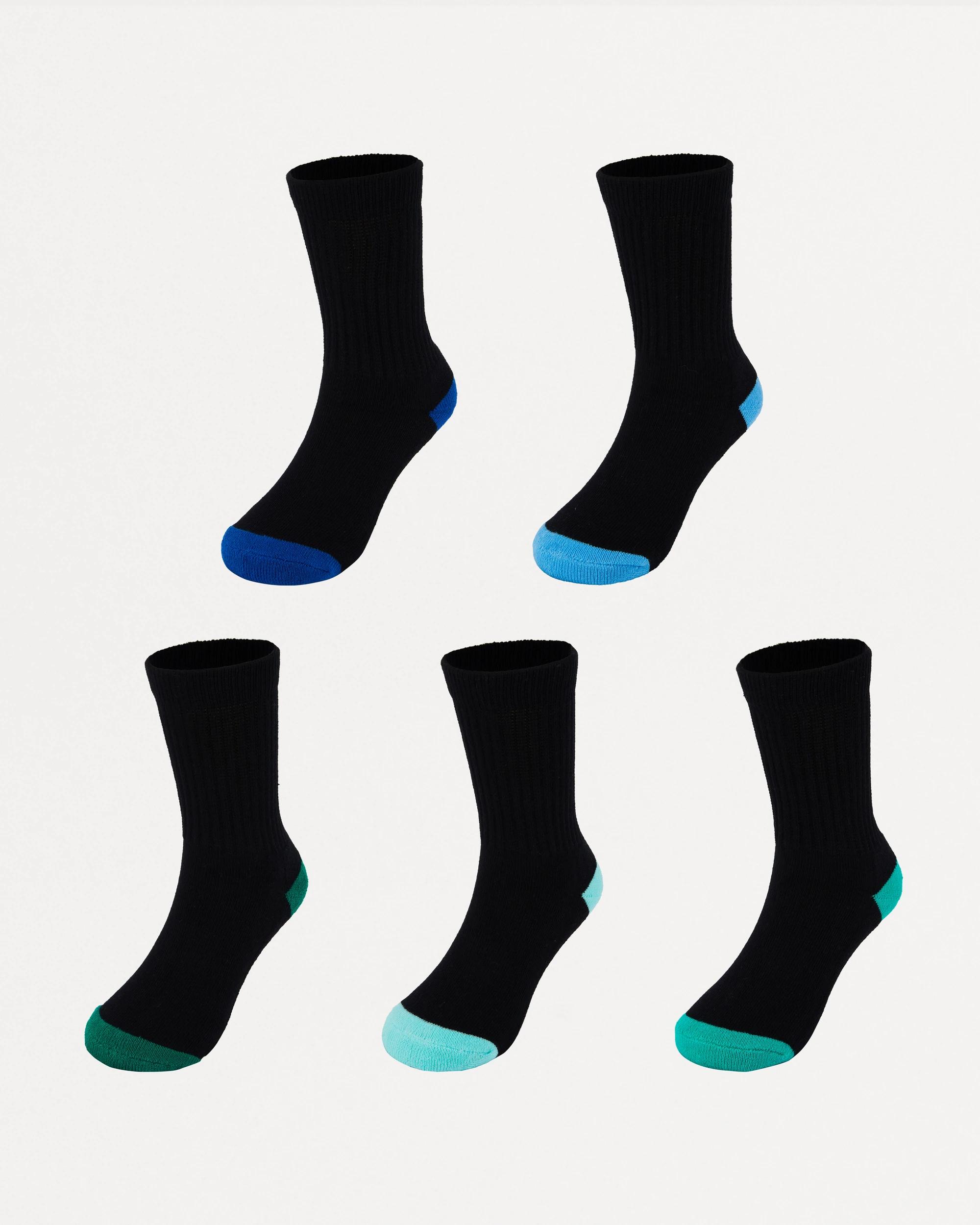 1 5 Pack Active Kids Crew Socks Blk Solid, 1 of 3
