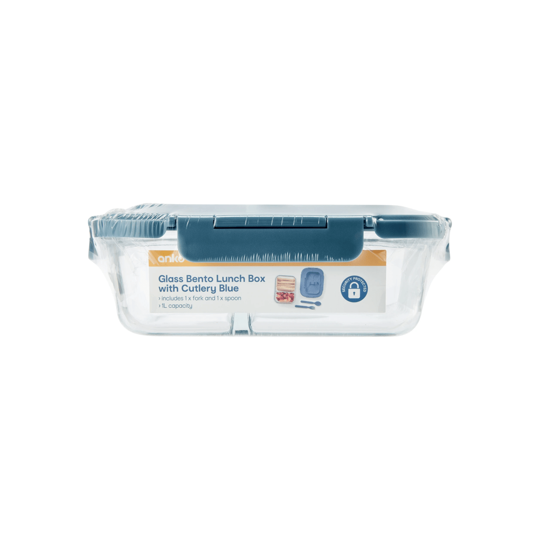 8 Glass Bento Lunch Box with Cutlery - Blue, 8 of 8